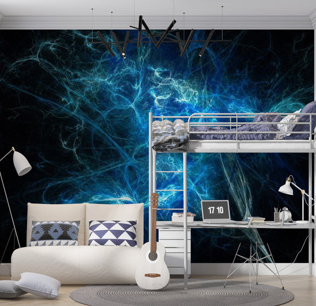 Abstract Wallpaper Wall Mural - Blue Lightning Bolts 118"Wx90"H