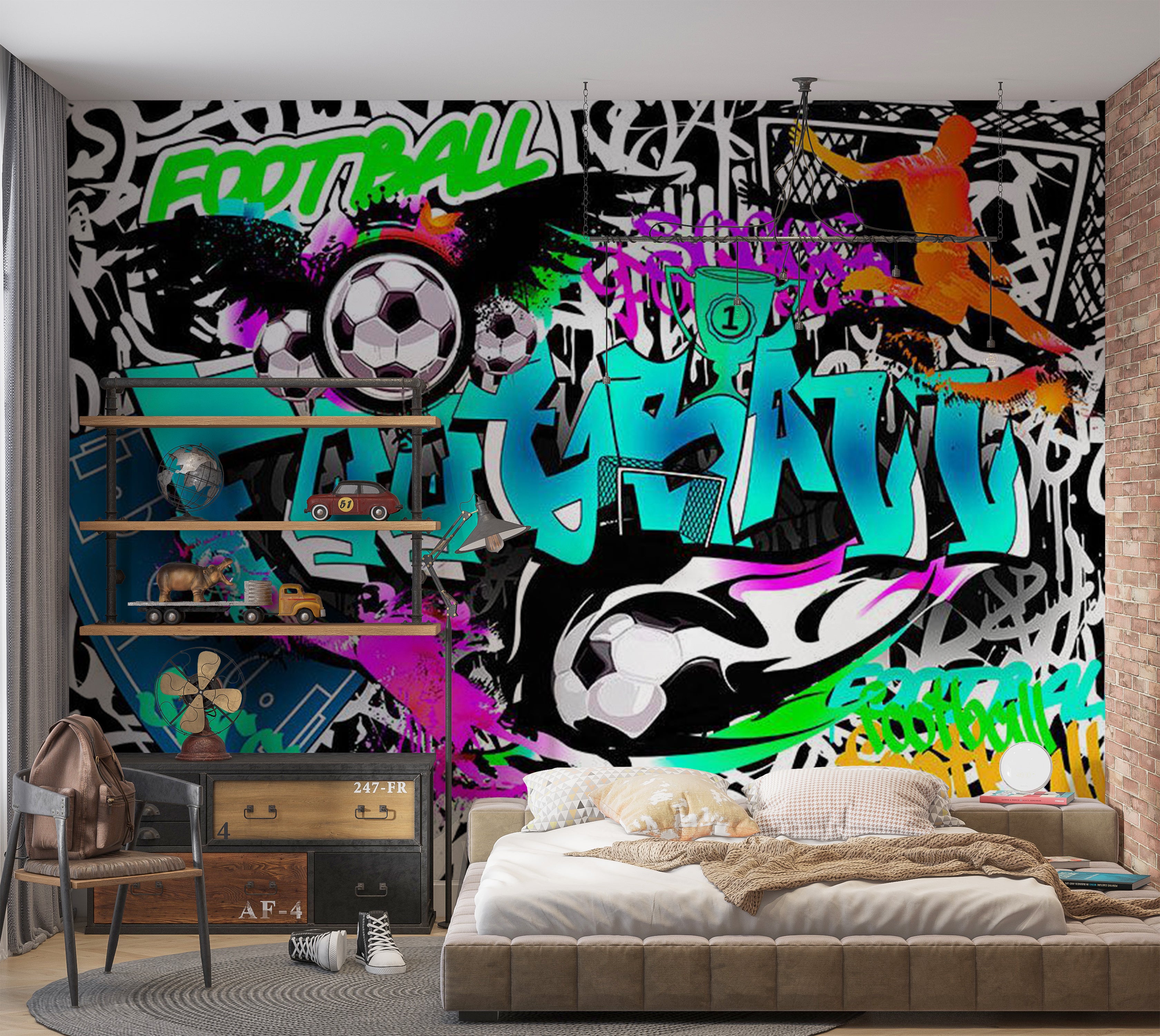 Peel & Stick Street Art Wall Mural - Football Graffiti 38"Wx27"H