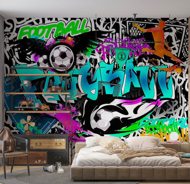 Peel & Stick Street Art Wall Mural - Football Graffiti 38"Wx27"H