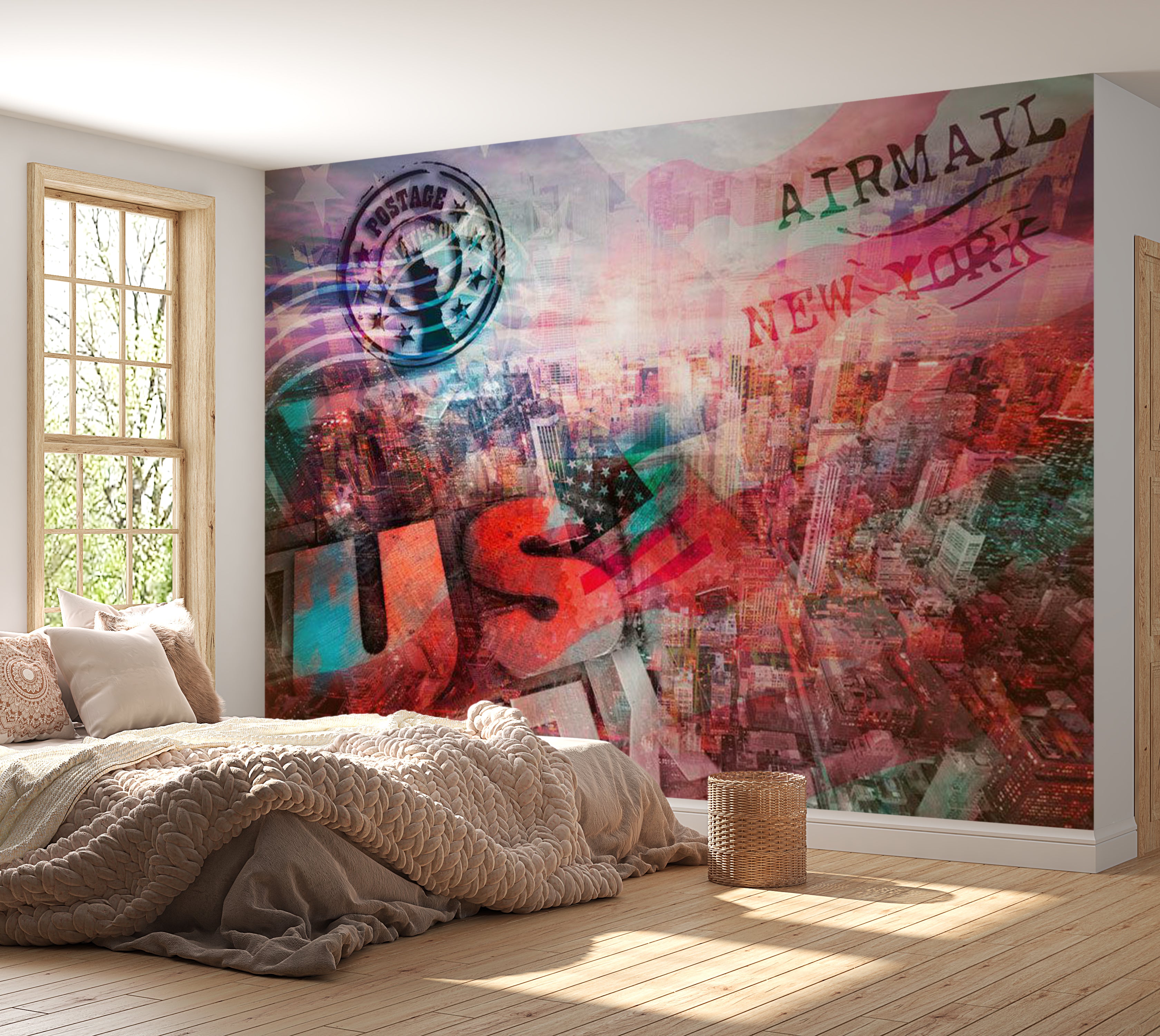 Peel & Stick Wall Mural - Airmail to NYC 38"Wx27"H