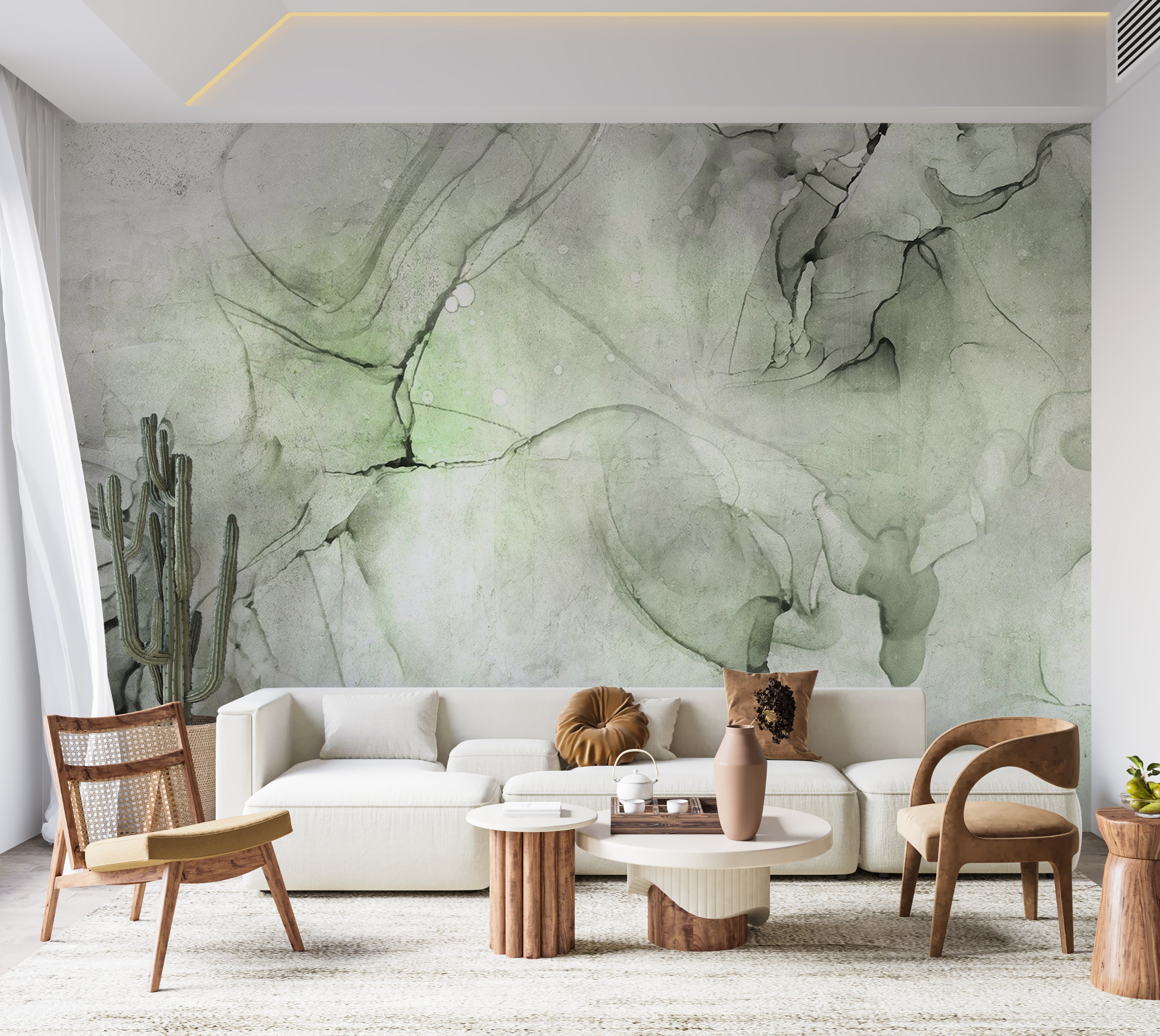 Surface Texture Wallpaper Wall Mural - Green Black Ink 39"Wx27"H / Standard