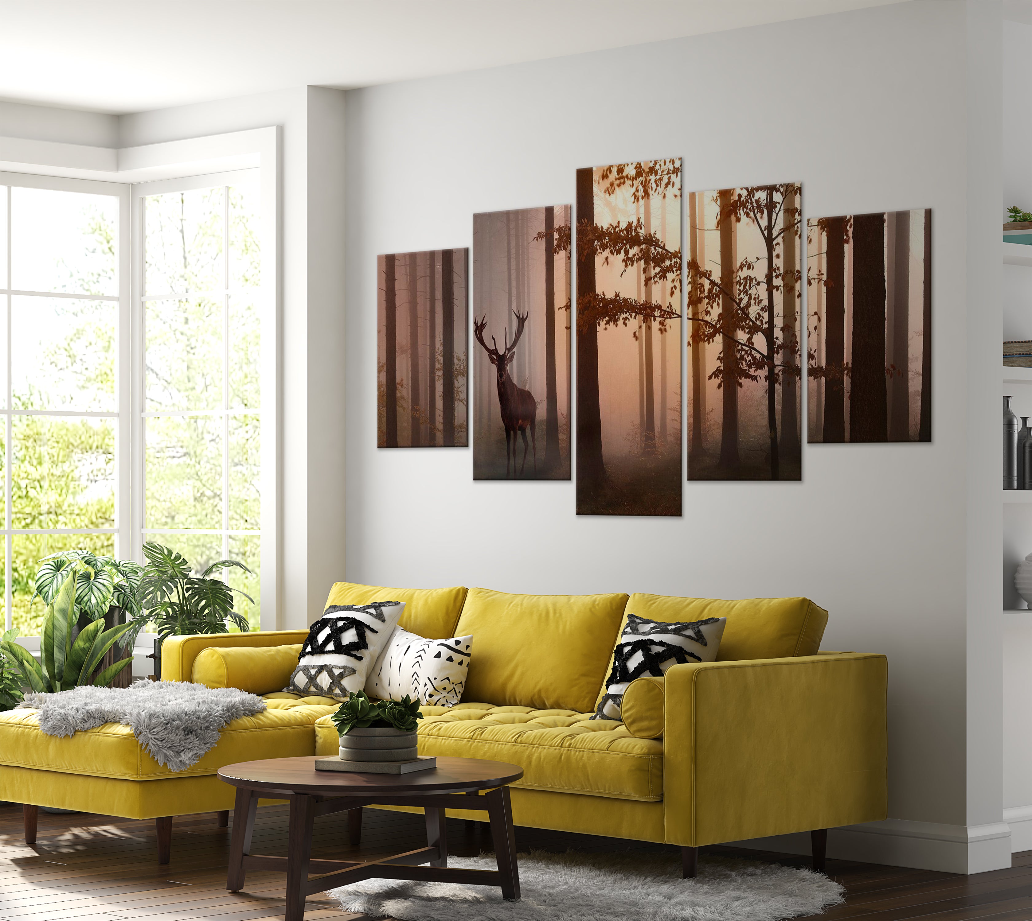 Stretched Canvas Landscape Art - Morning Brown 5 Piece 40"Wx20"H