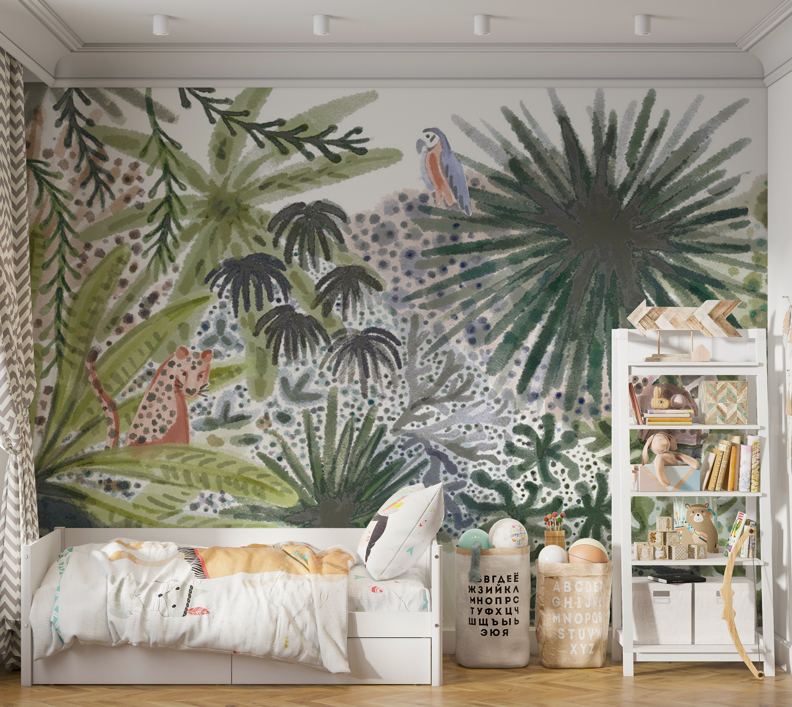 Peel & Stick Kids Wall Mural - Tropical Landscape With Animals 38"Wx27"H