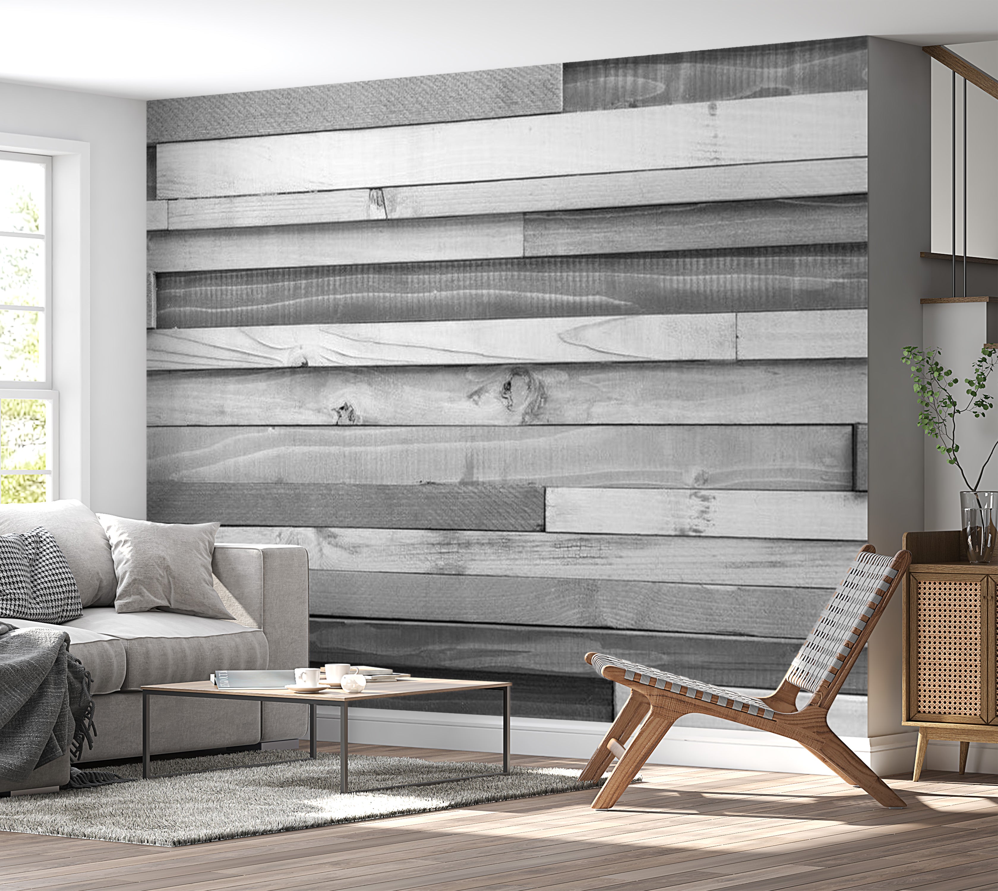 Background & Patterns Wallpaper Wall Mural - Grey Washed Wooden Planks 39"Wx27"H