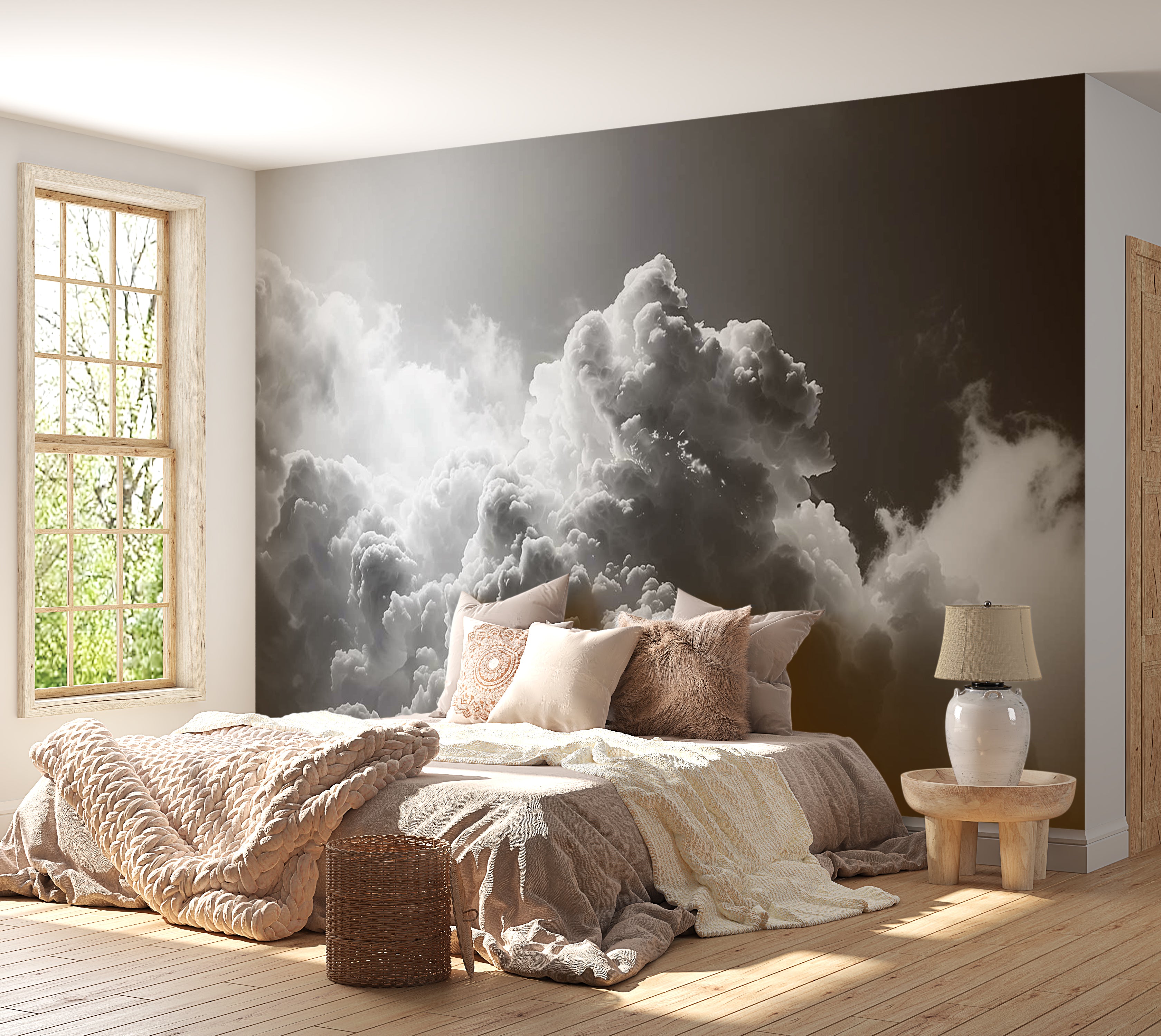 Peel & Stick Wall Mural - Dark Sunny Clouds 38"Wx27"H