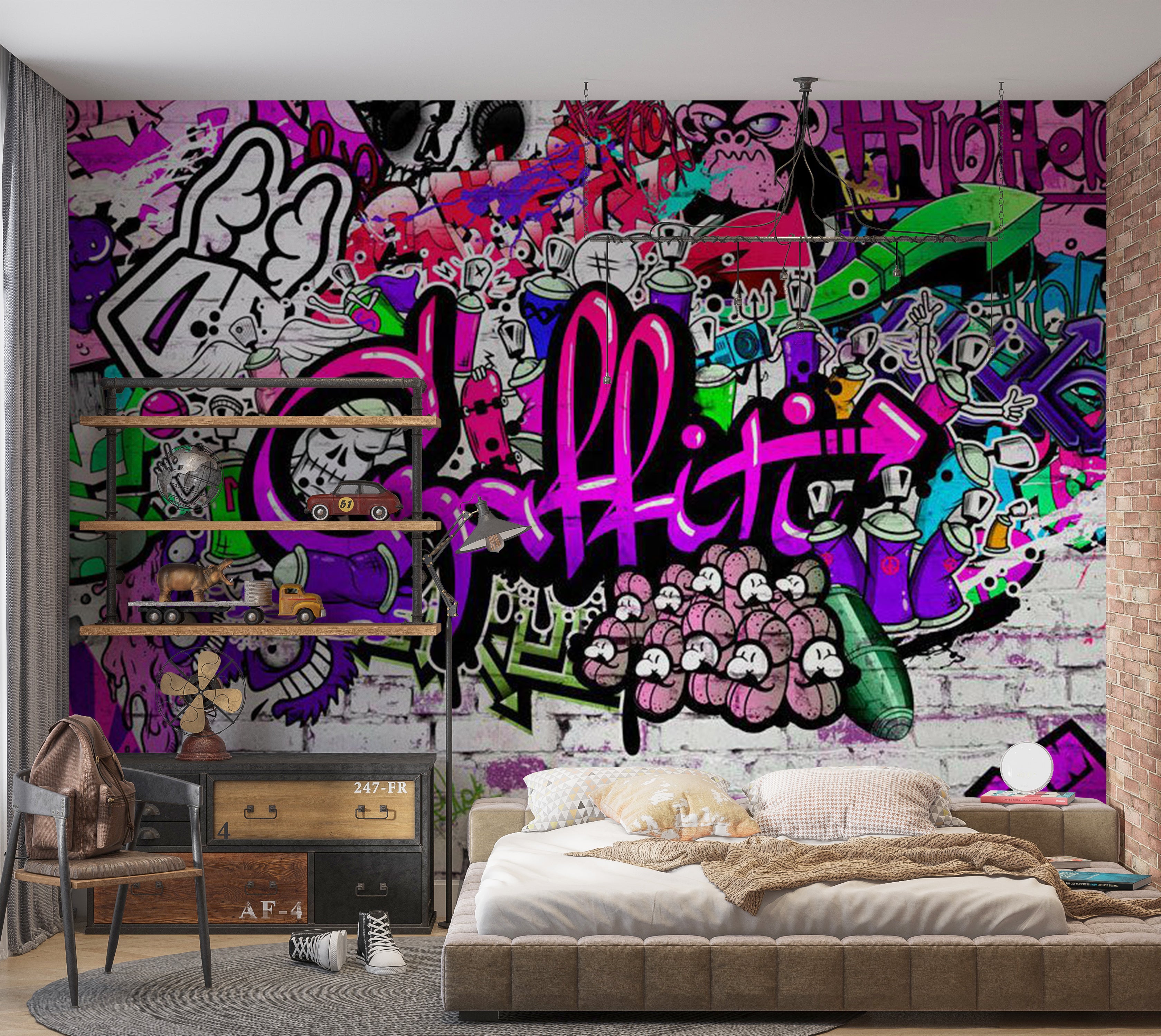 Peel & Stick Street Art Wall Mural - Purple Graffiti 38"Wx27"H