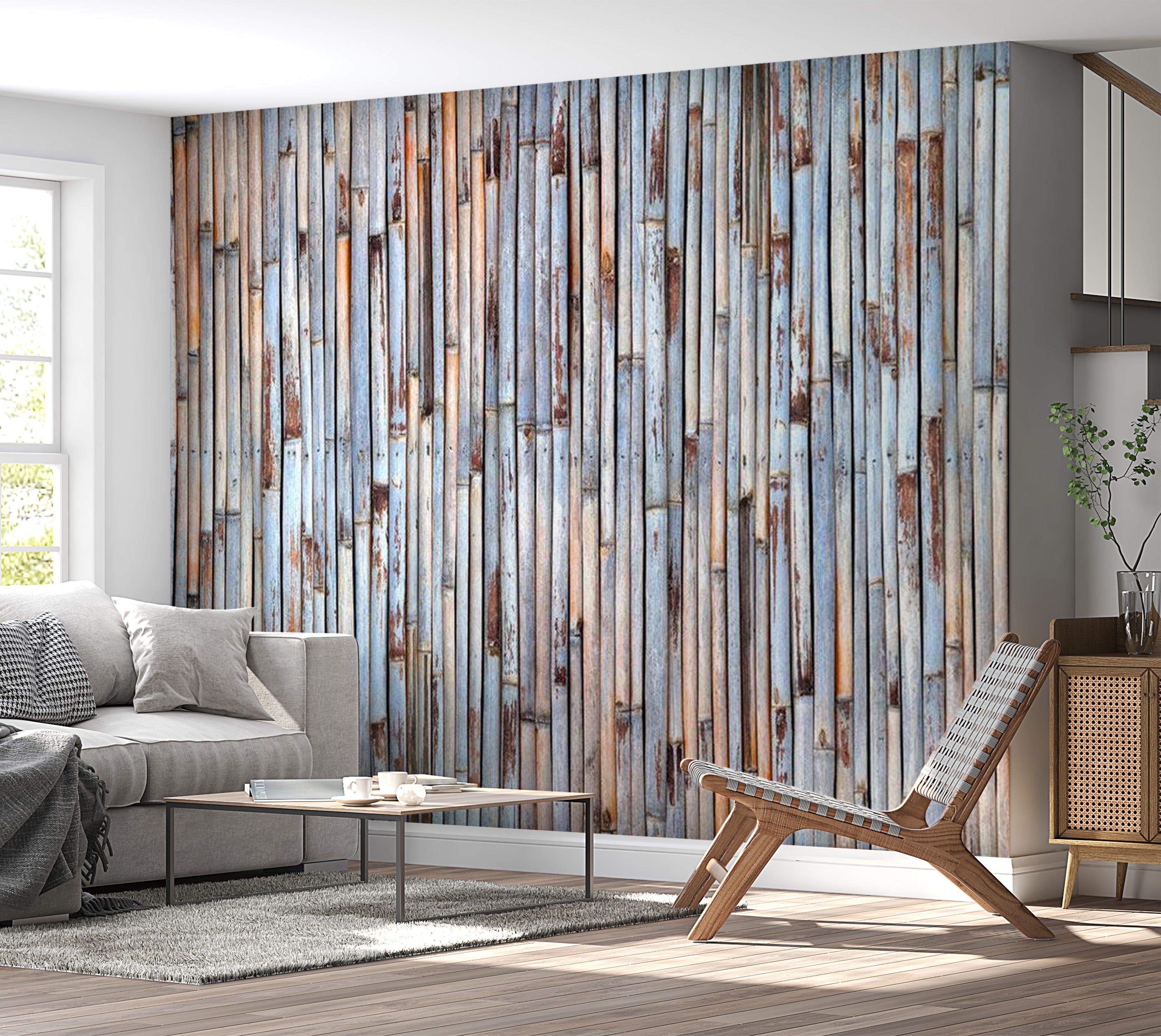 Background & Patterns Wallpaper Wall Mural - Blue Grey Bamboo 39"Wx27"H