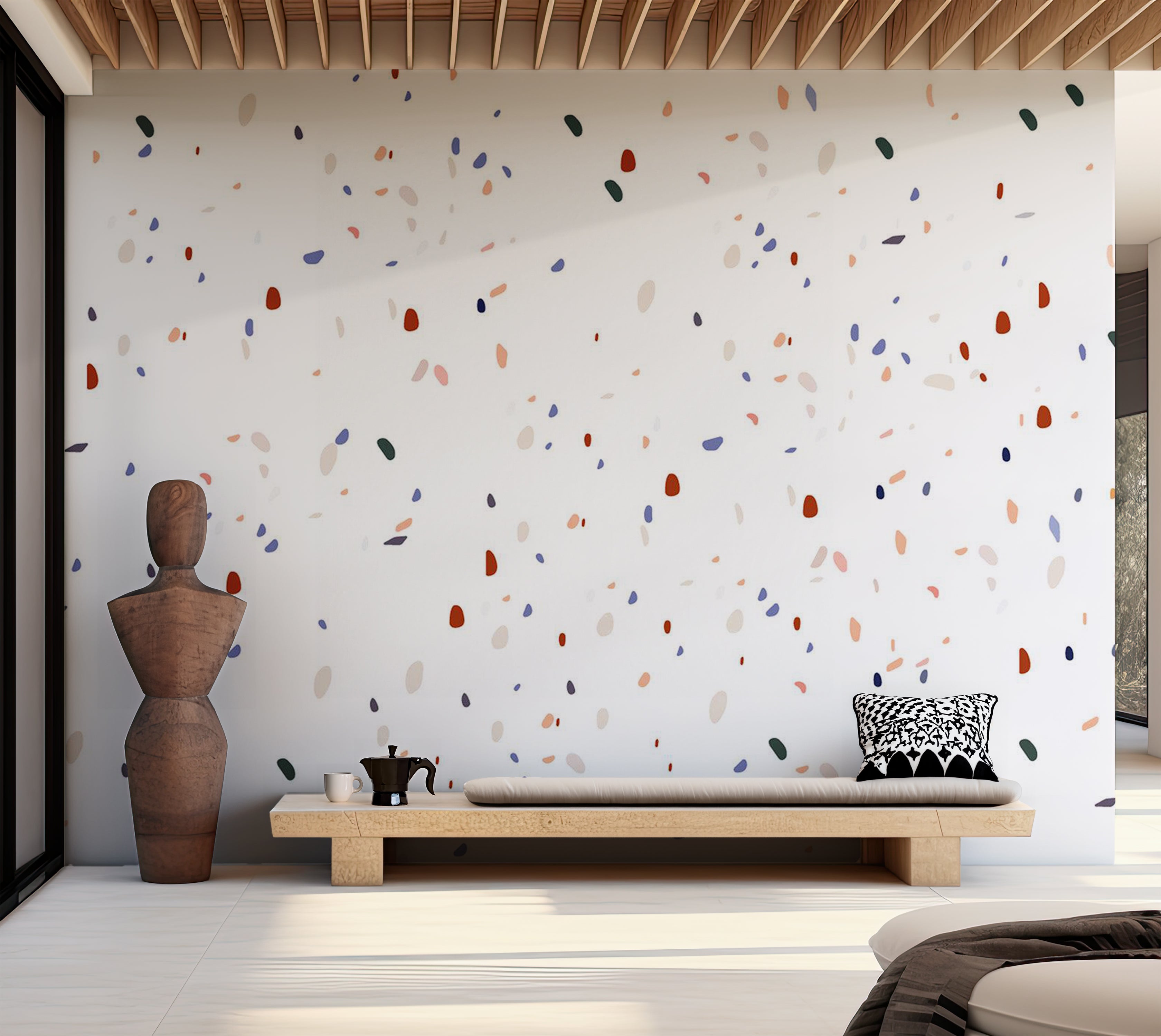 Abstract Wallpaper Wall Mural - Classic Terrazzo on White Background 39"Wx27"H / Standard