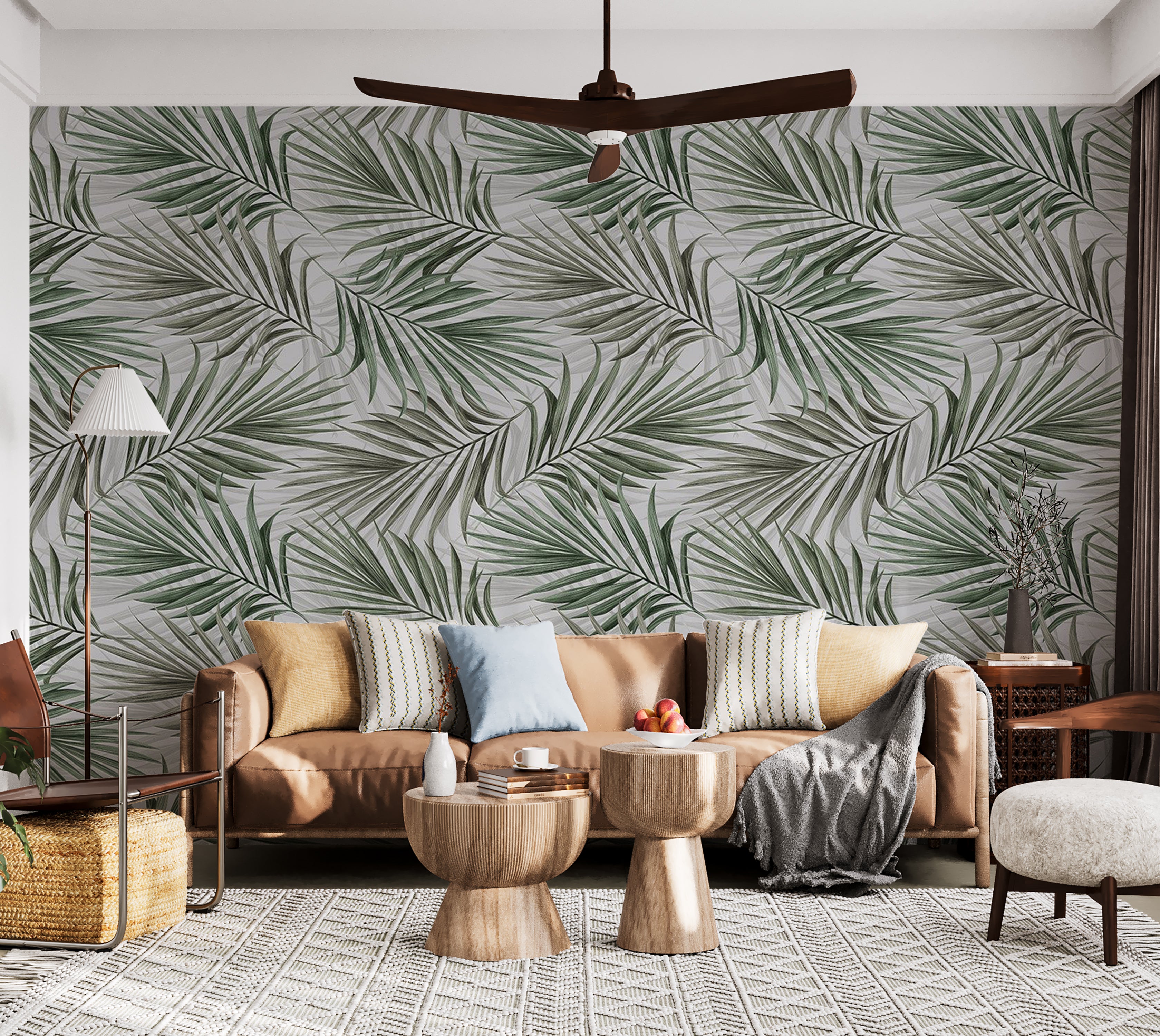 Peel & Stick Botanical Wall Mural - Repeating Green Leaf Pattern 38"Wx27"H