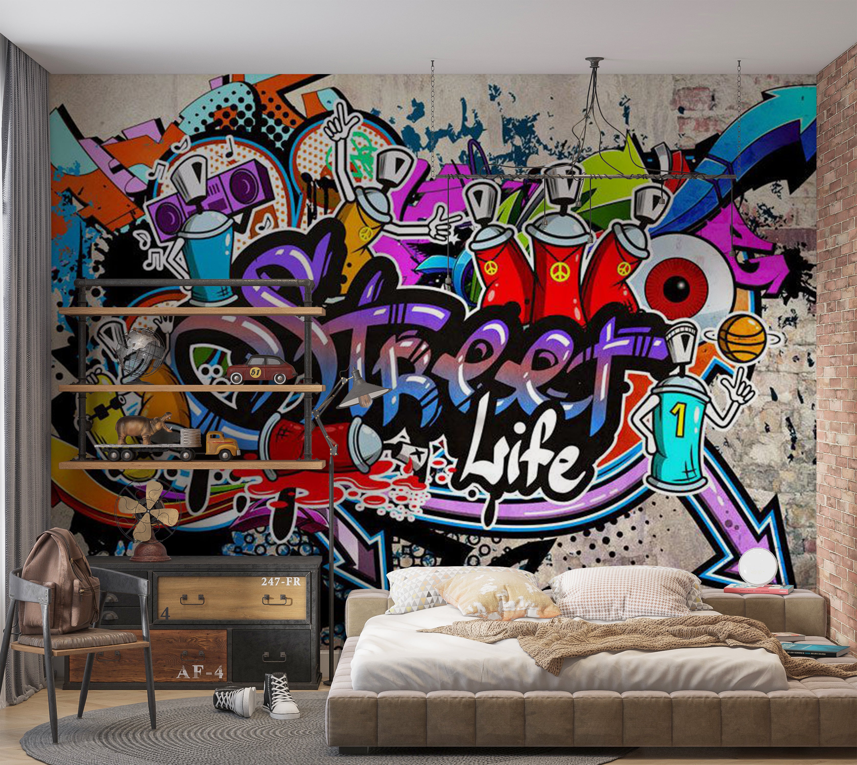 Peel & Stick Street Art Wall Mural - Street Game 38"Wx27"H