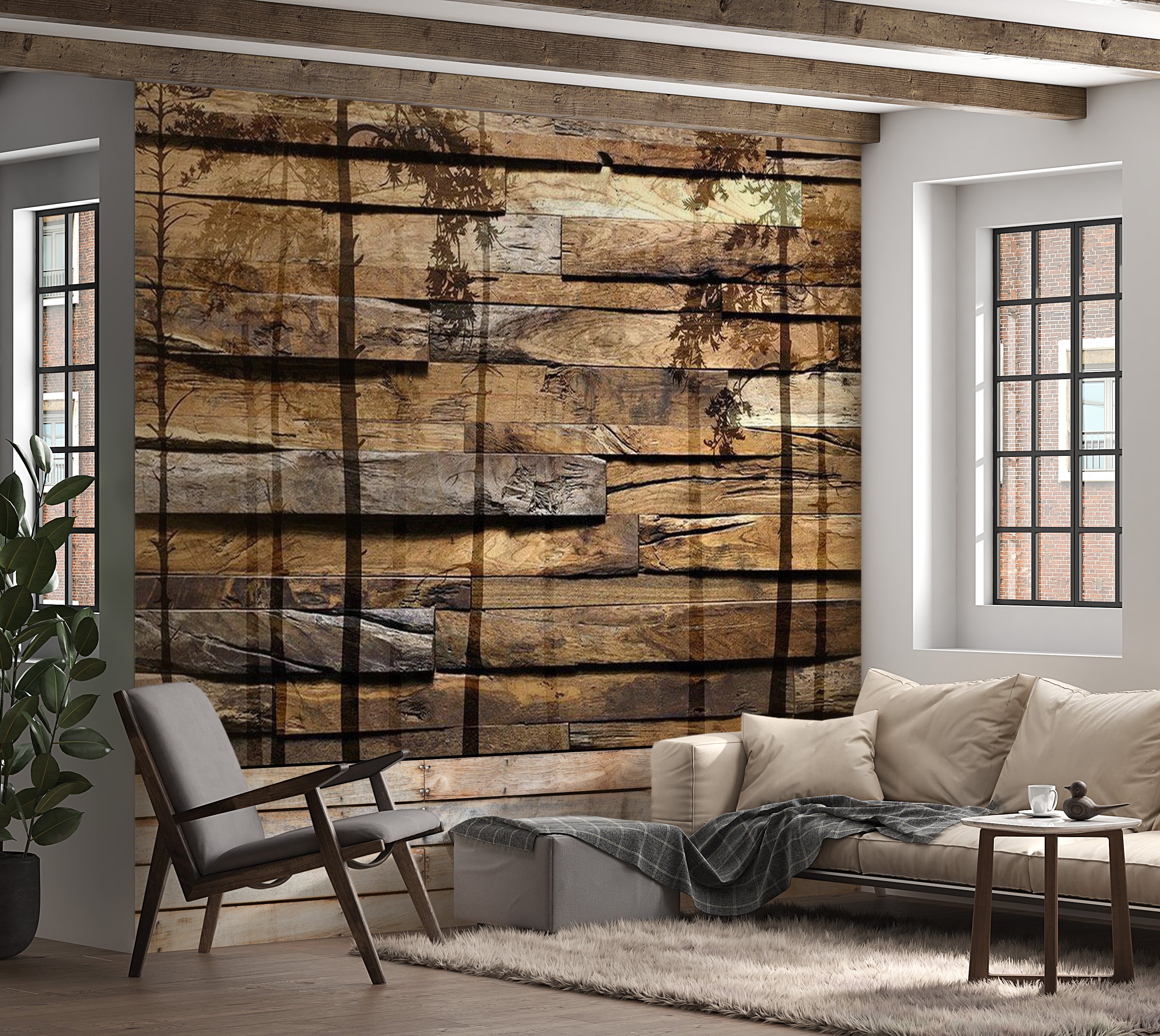 Background & Patterns Wallpaper Wall Mural - Shadow Of Trees On Wood 39"Wx27"H