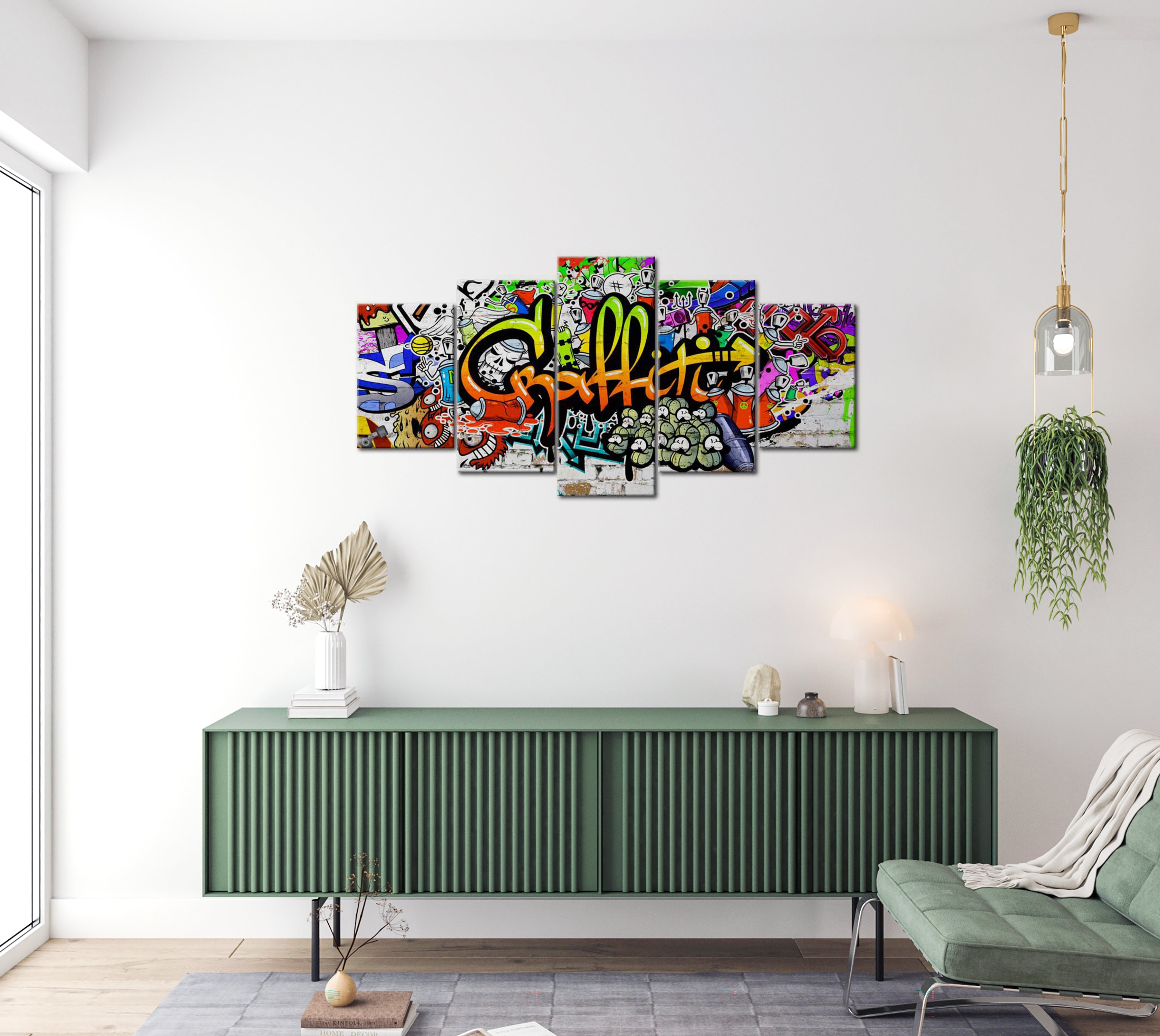 Stretched Canvas Street Art - Artistic Graffiti  - 5 Pieces 40"Wx20"H