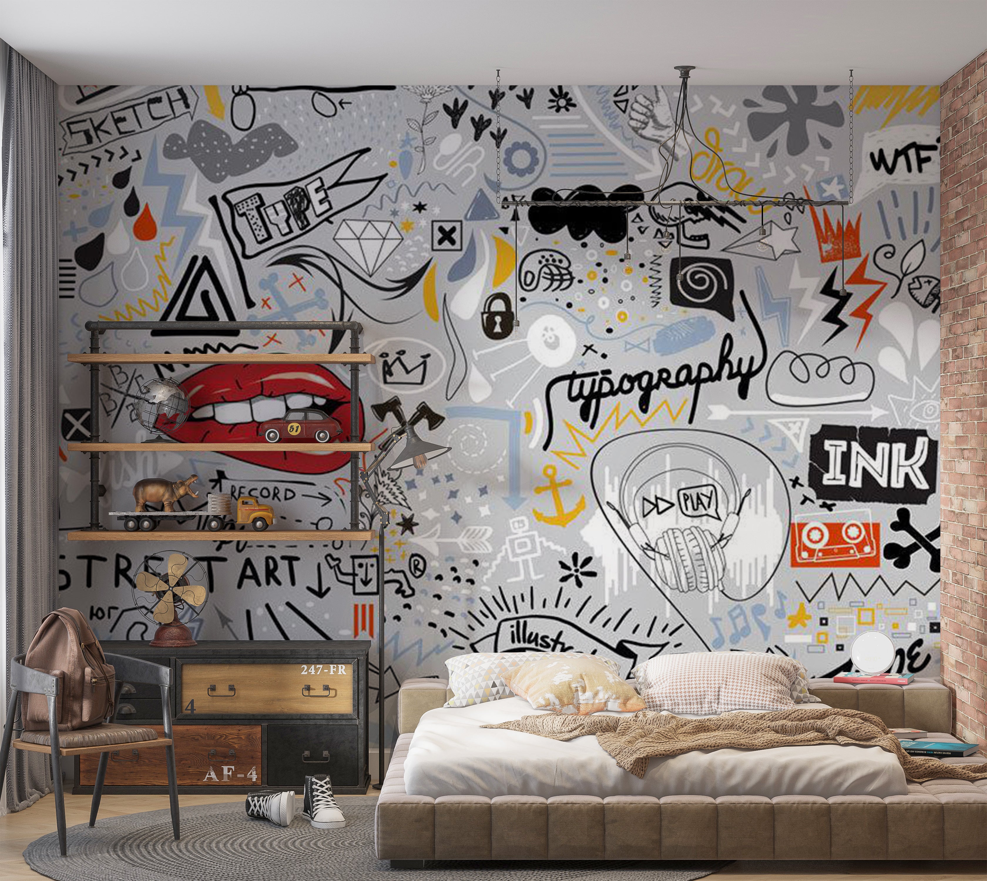 Peel & Stick Street Art Wall Mural - Thought Scribbles 38"Wx27"H