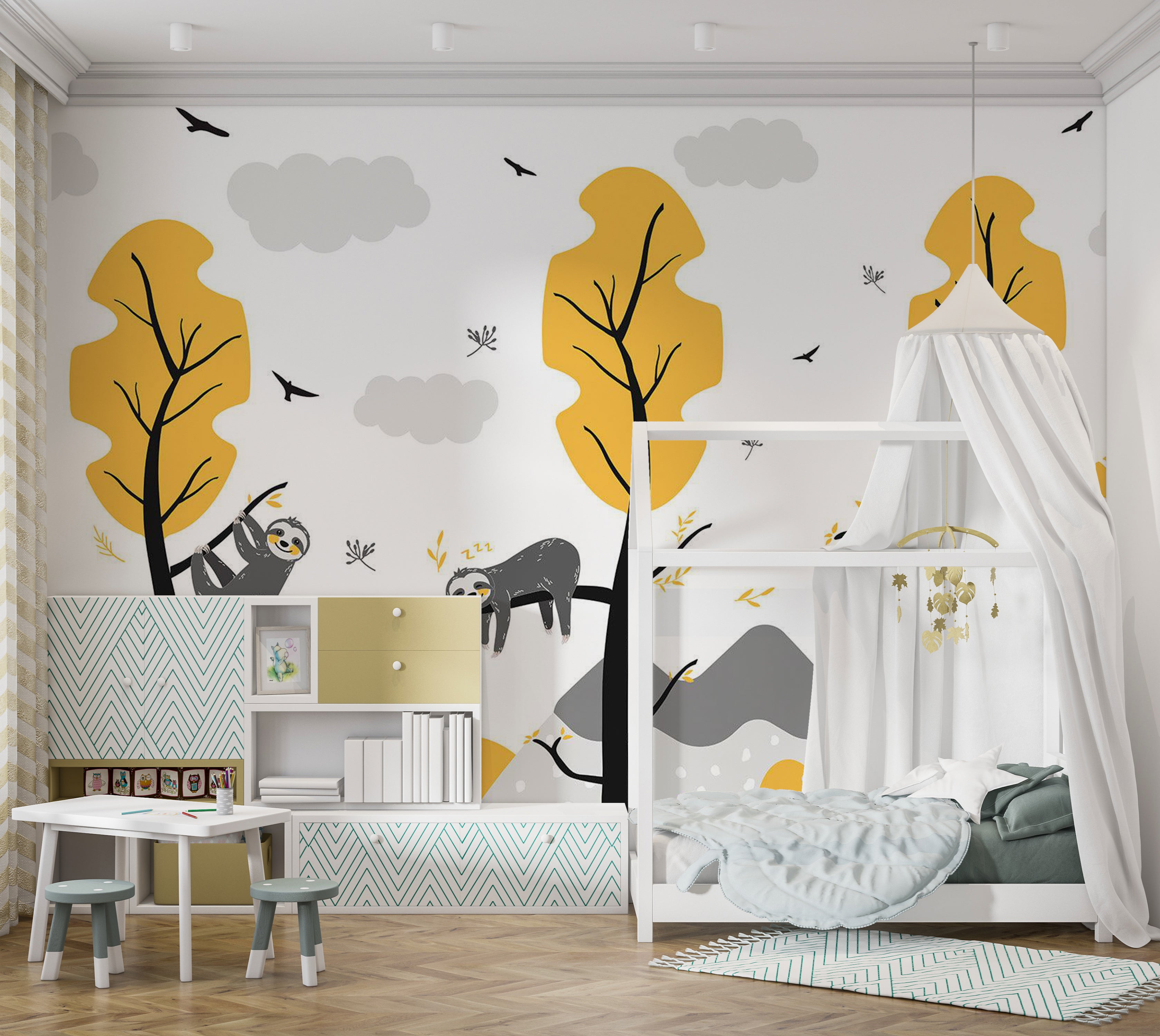 Kids Wallpaper Wall Mural - Cute Sloths 39"Wx27"H / Standard