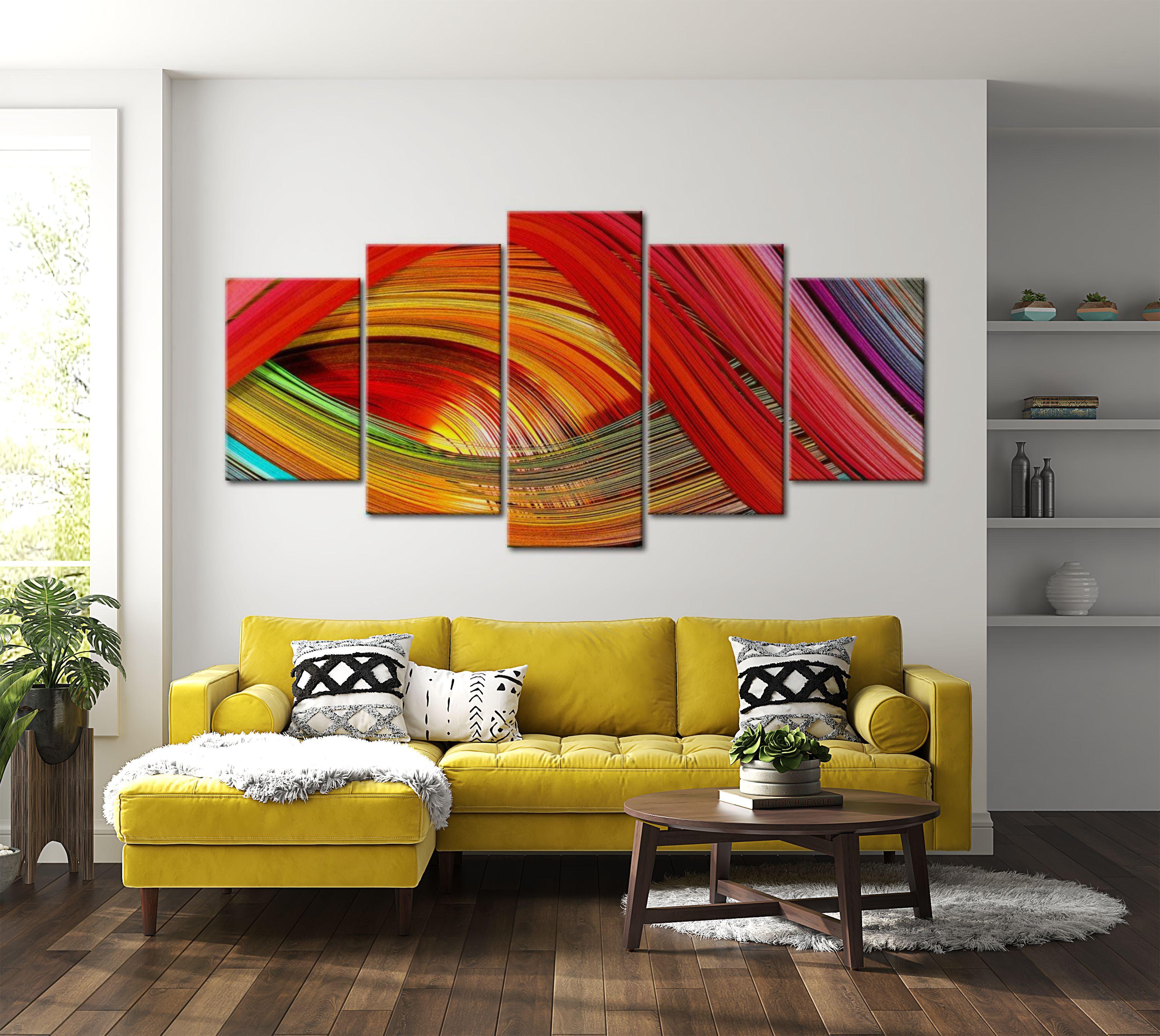 Abstract Canvas Wall Art - Colorful Strips Abstraction - 5 Pieces
