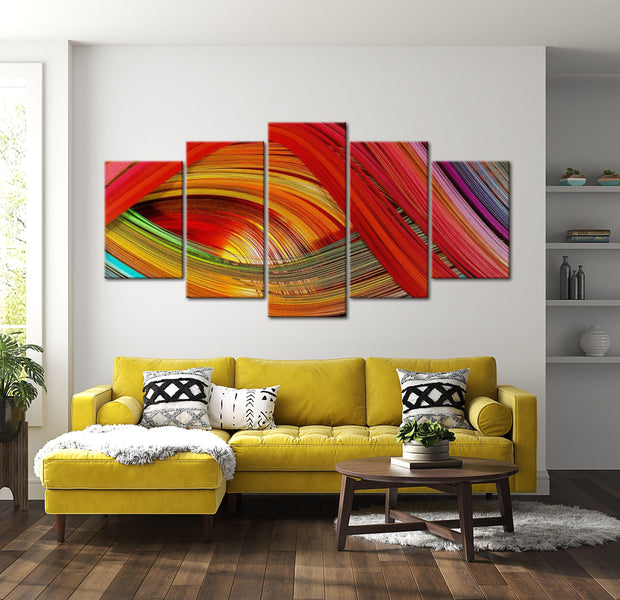 Abstract Canvas Wall Art - Colorful Strips Abstraction - 5 Pieces