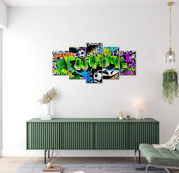 Stretched Canvas Street Art - Football Mania Green - 5 Pieces