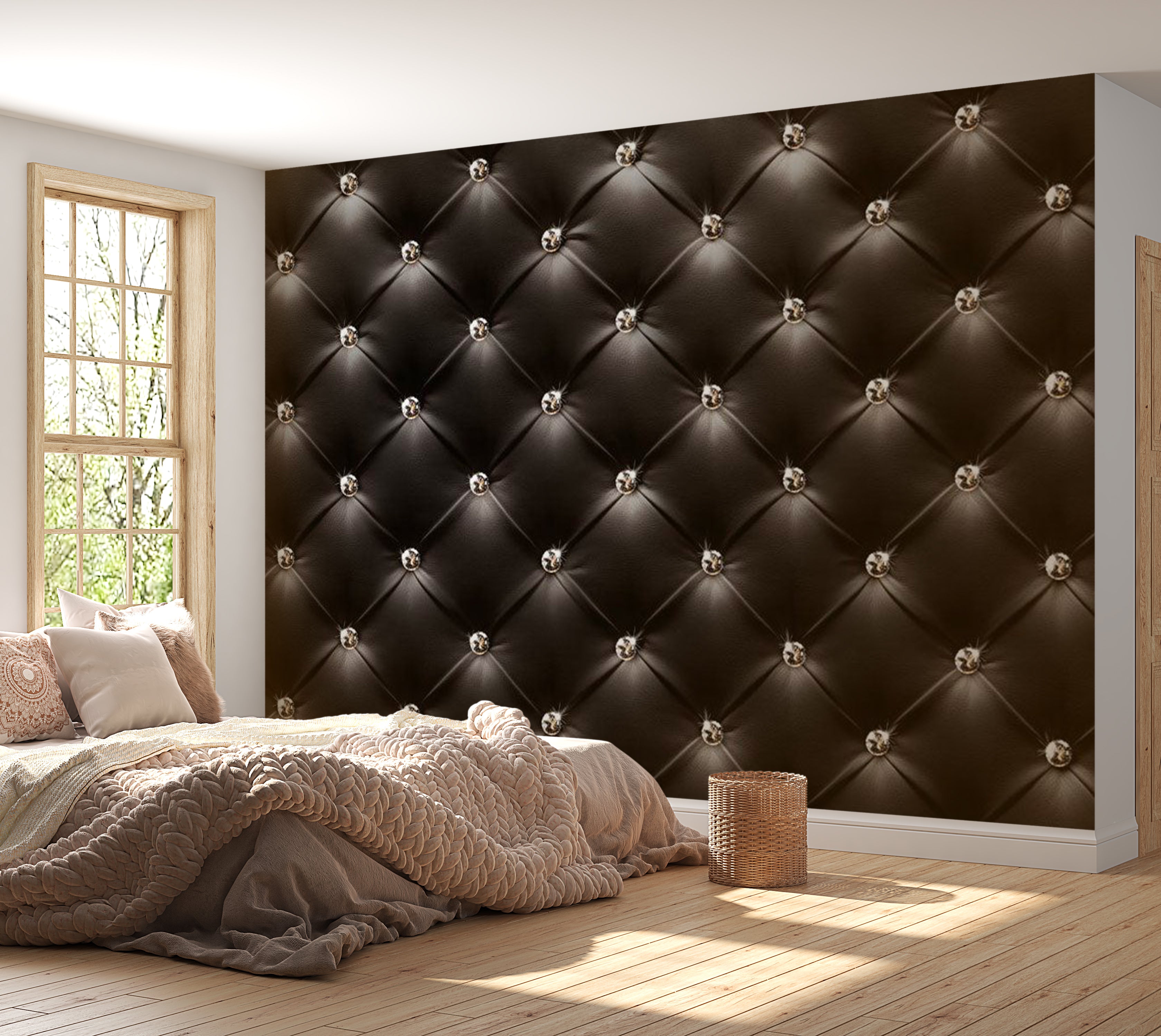 Peel & Stick Wall Mural - Black Leather With Diamonds 38"Wx27"H