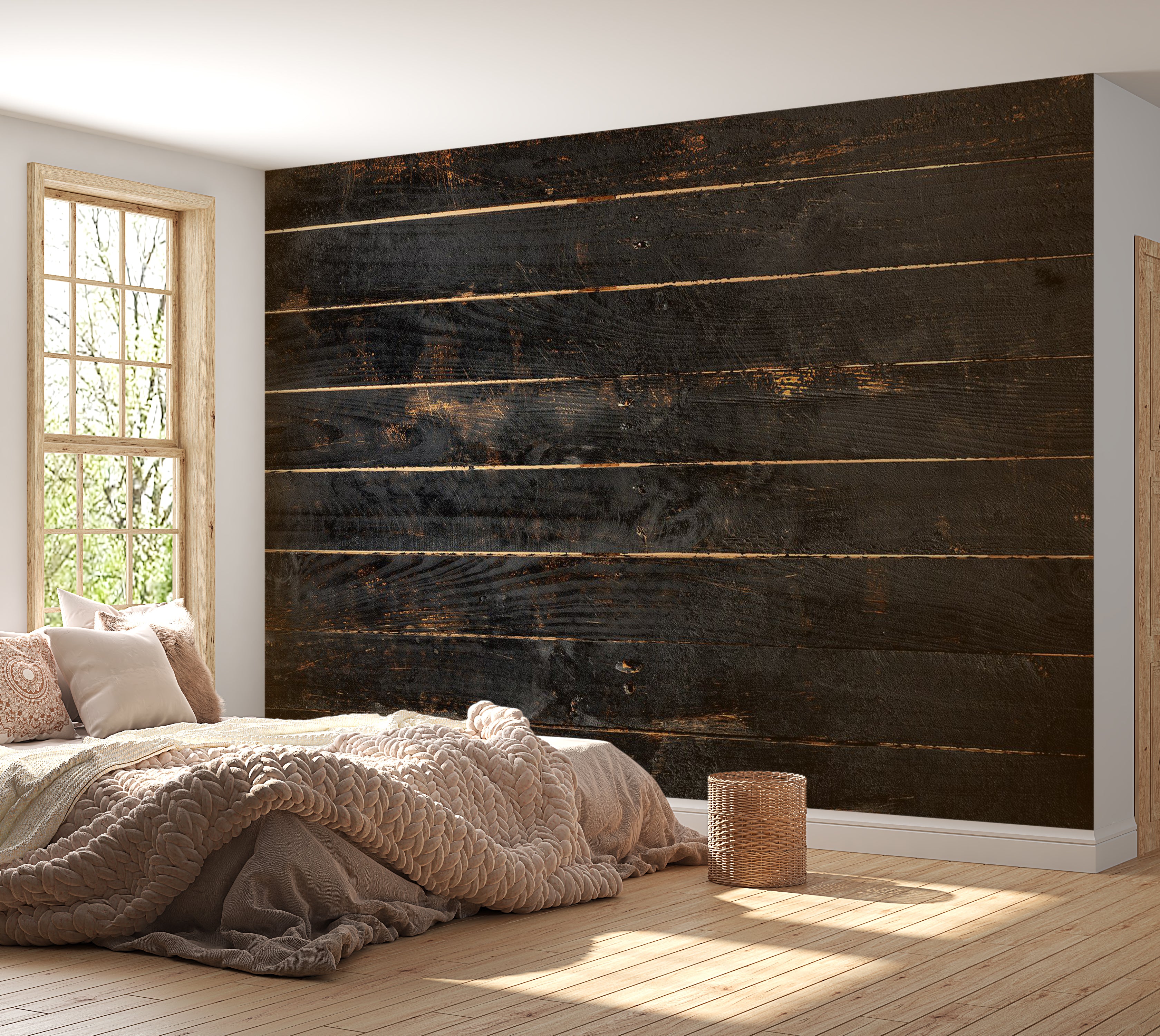 Peel & Stick Wall Mural - Black Old Horizontal Planks 38"Wx27"H