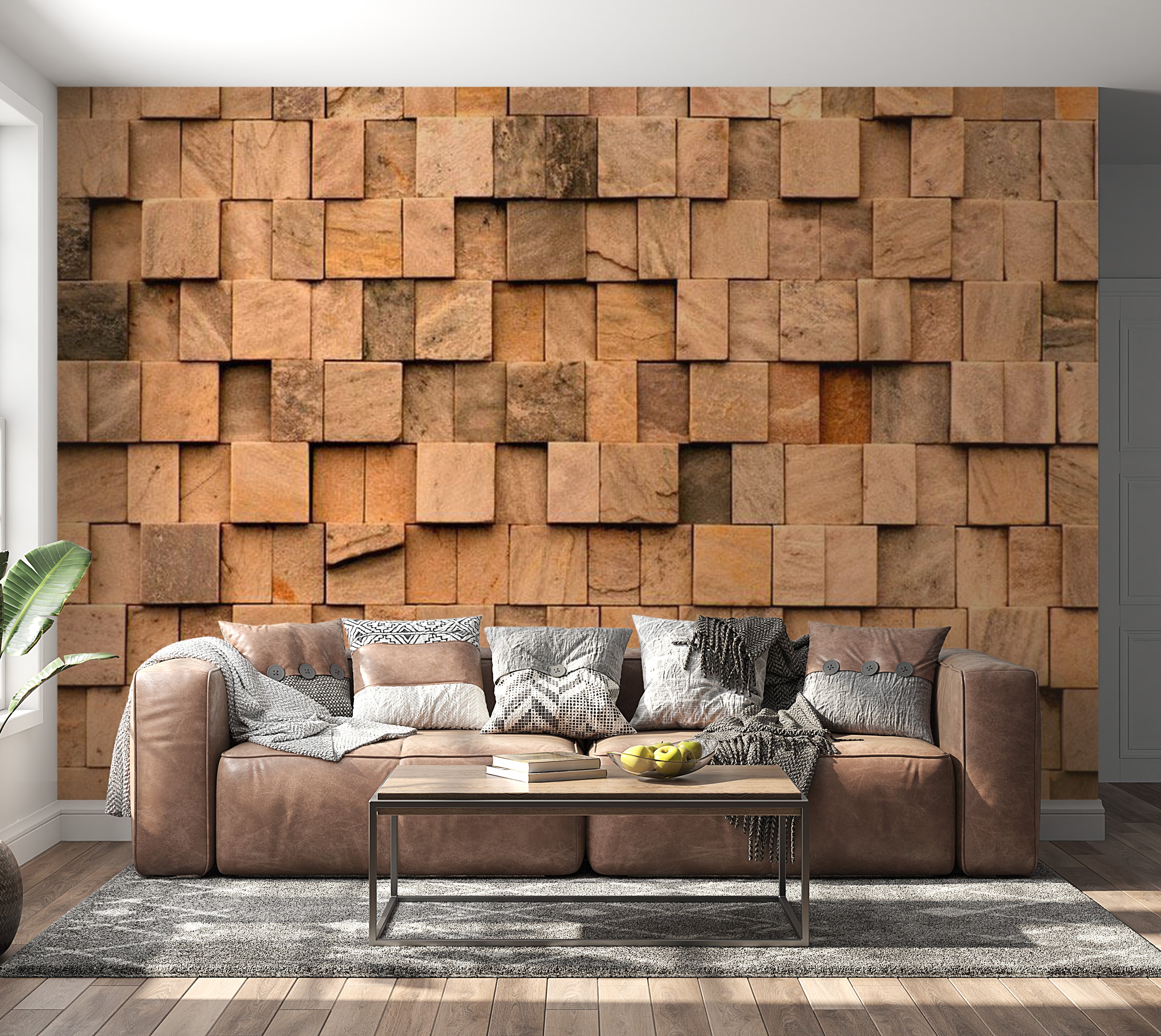 Background & Patterns Wallpaper Wall Mural - Stacked Mixed Wooden Blocks 39"Wx27"H