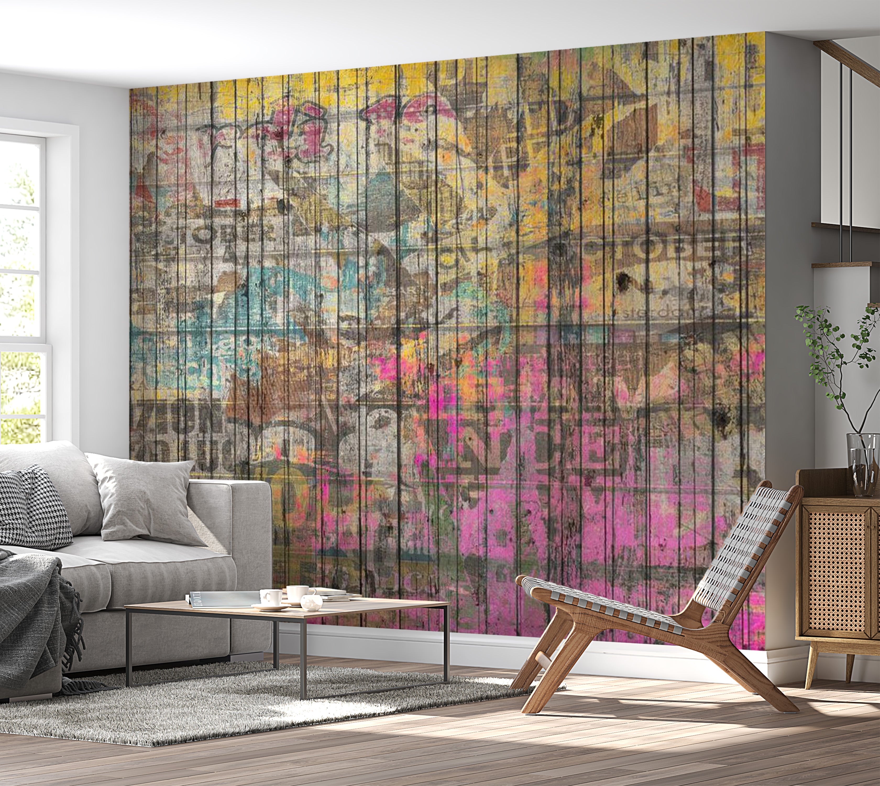 Background & Patterns Wallpaper Wall Mural - Vintage Graffiti on Wood 39"Wx27"H