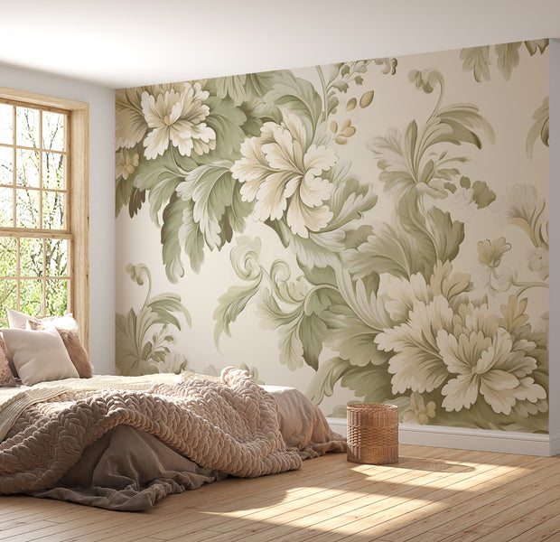 Peel & Stick Floral Wall Mural - Retro Vintage Flowers Cream 38"Wx27"H