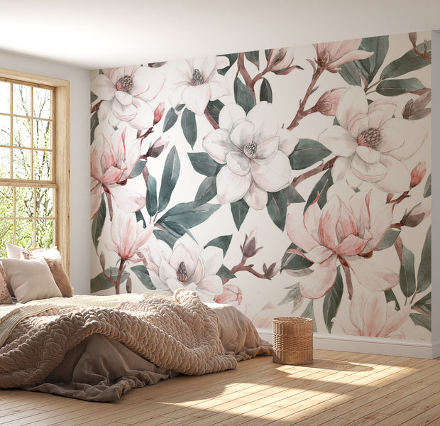 Peel & Stick Floral Wall Mural - Watercolor Magnolias 38"Wx27"H
