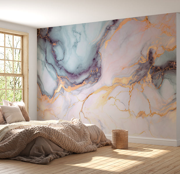 Peel & Stick Wall Mural - Blue Gold Marble 38"Wx27"H