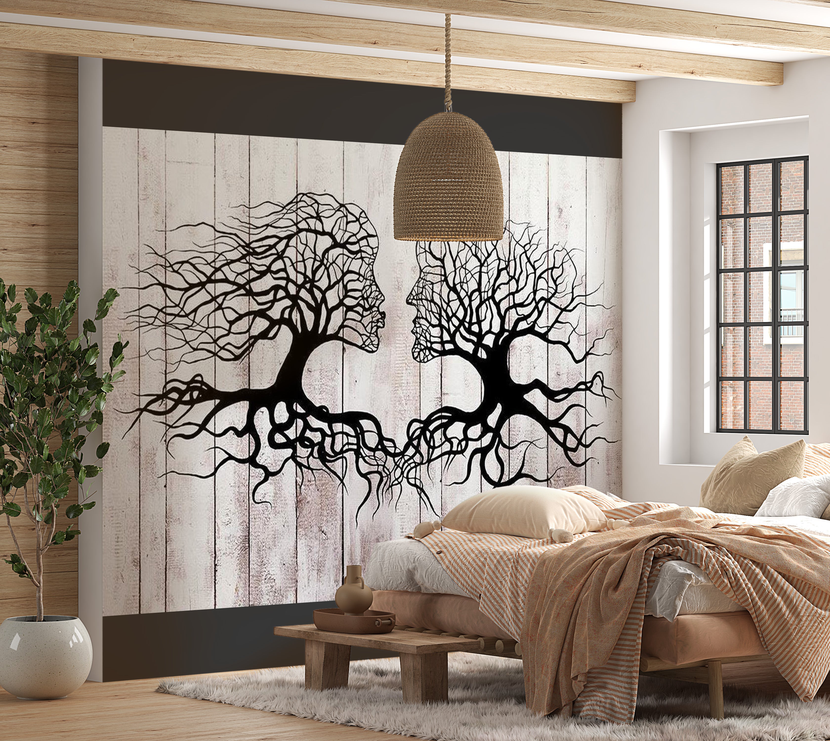 Background & Patterns Wallpaper Wall Mural - A Kiss Of Trees On Wood 39"Wx27"H