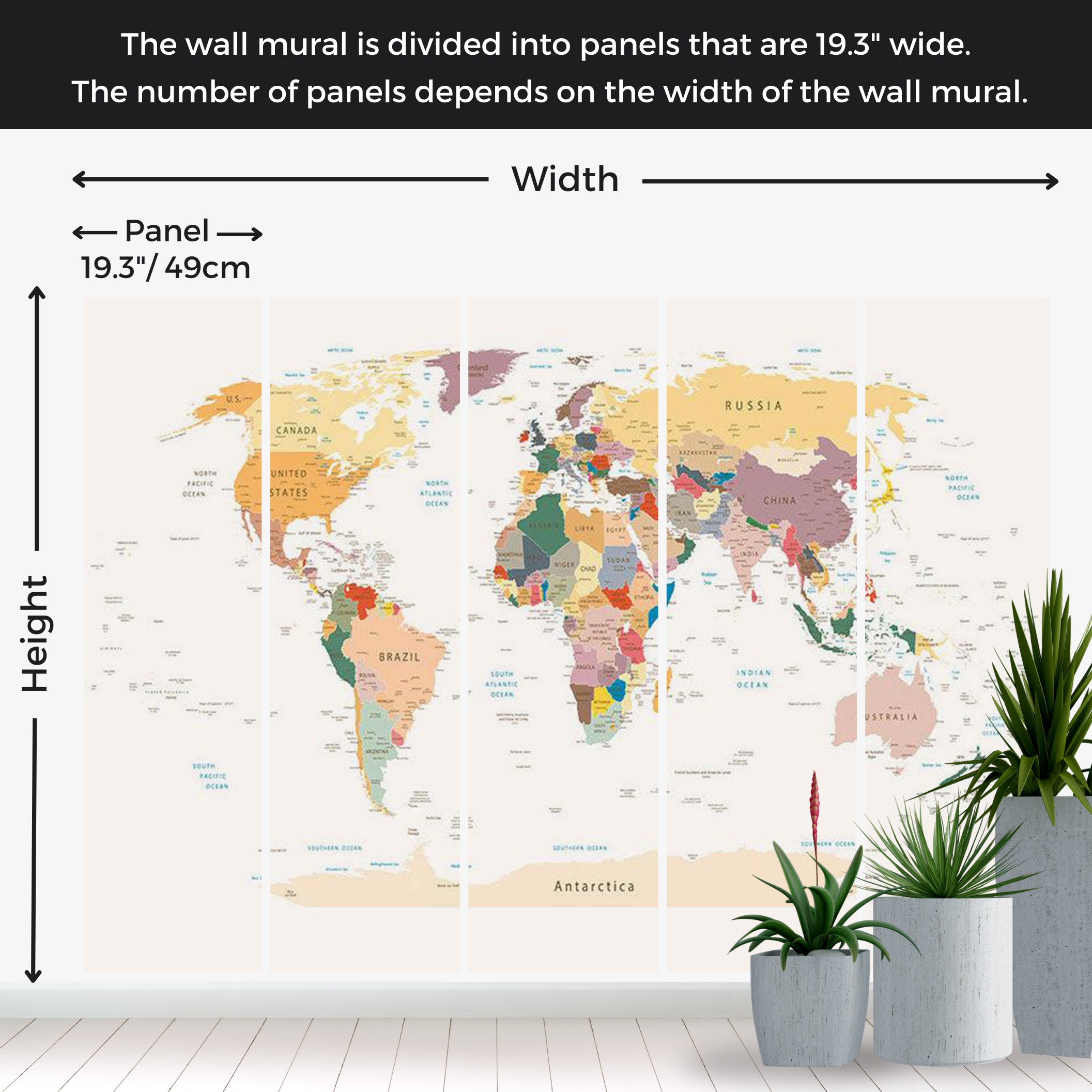 Peel & Stick Map Wall Mural - World Map 38"Wx27"H