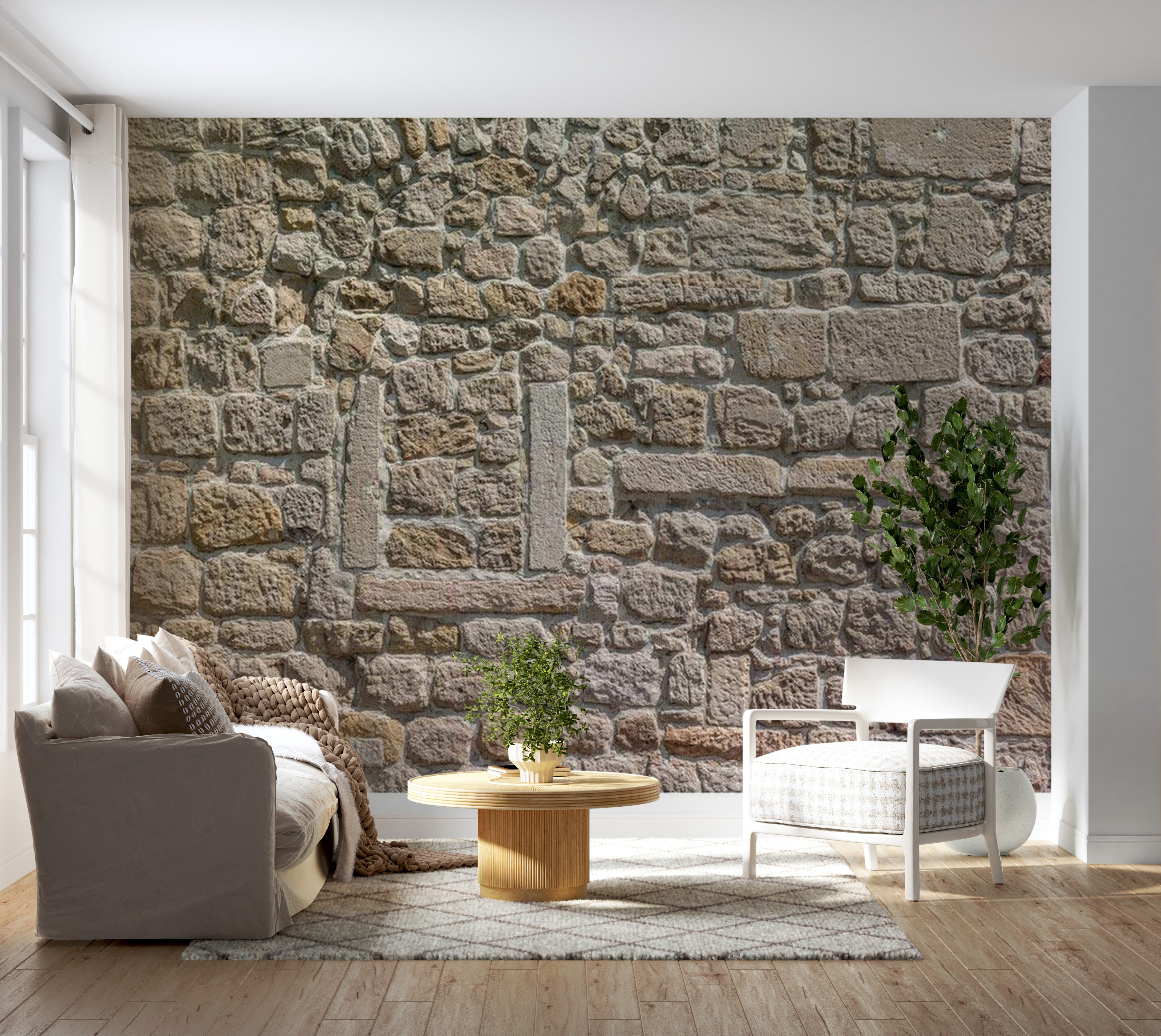 Background & Patterns Wallpaper Wall Mural - Wall From Stones 39"Wx27"H