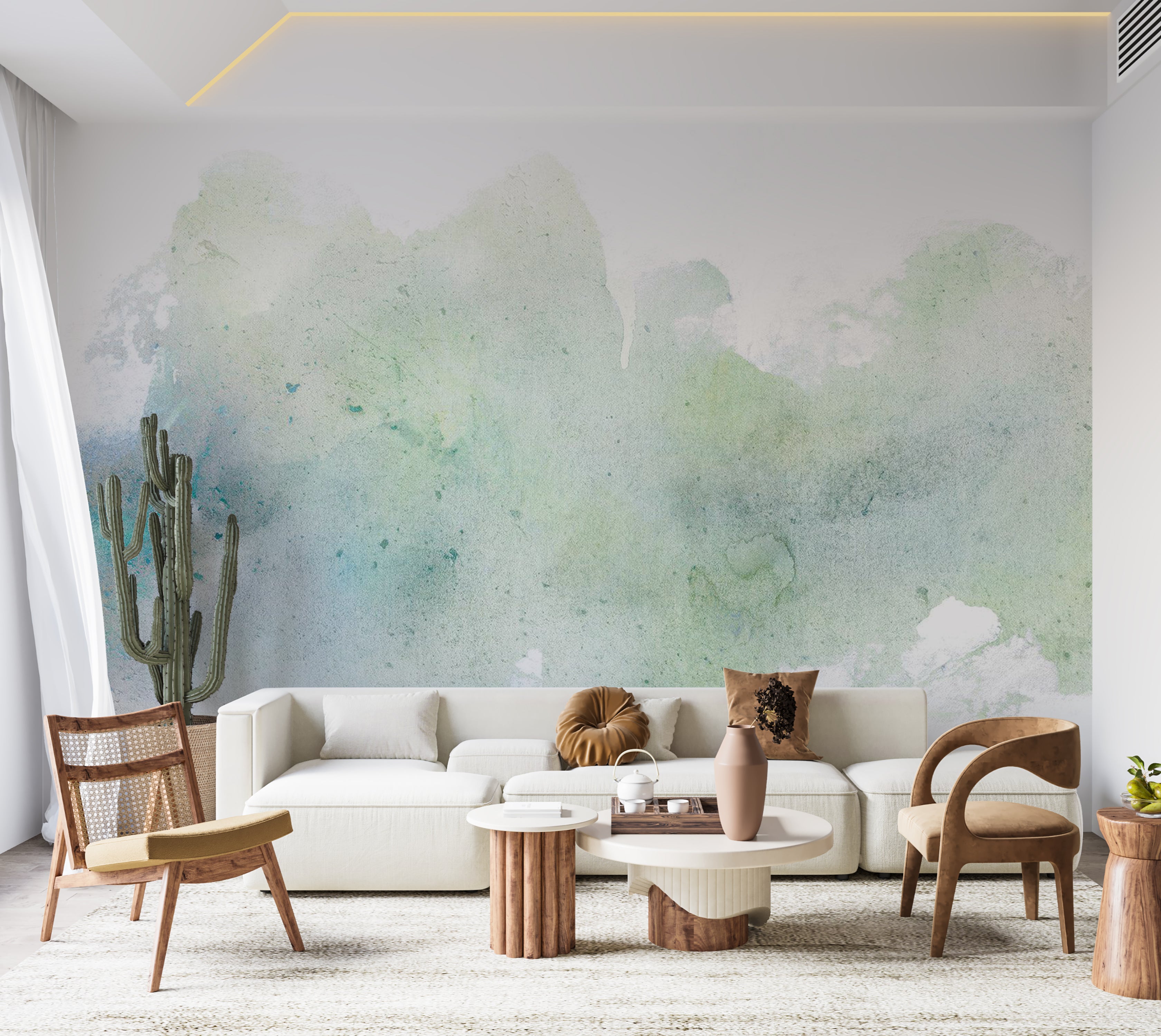 Surface Texture Wallpaper Wall Mural - Pastel Mint Watercolor 39"Wx27"H / Standard