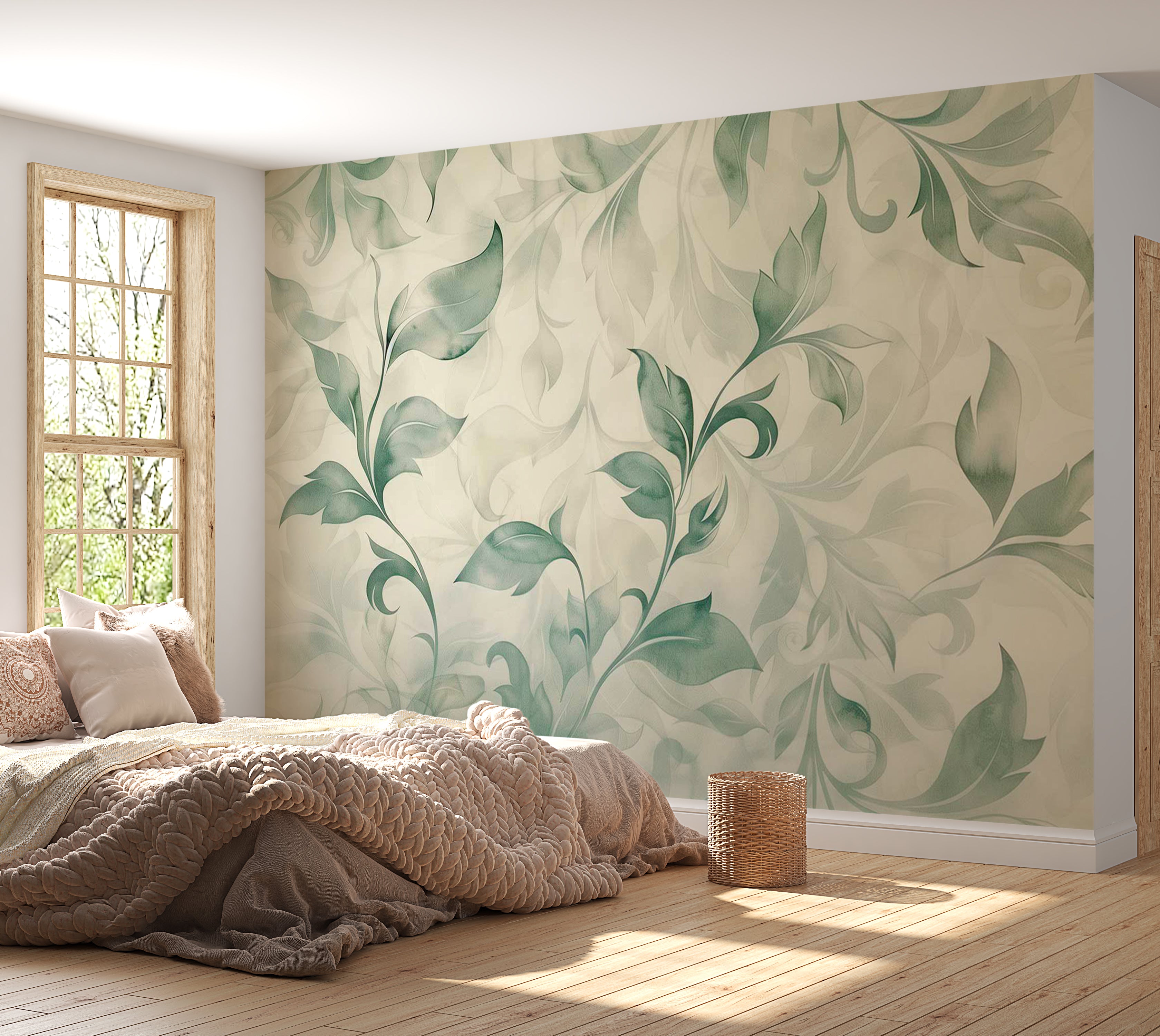 Peel & Stick Floral Wall Mural - Watercolor Botanical Motif 38"Wx27"H