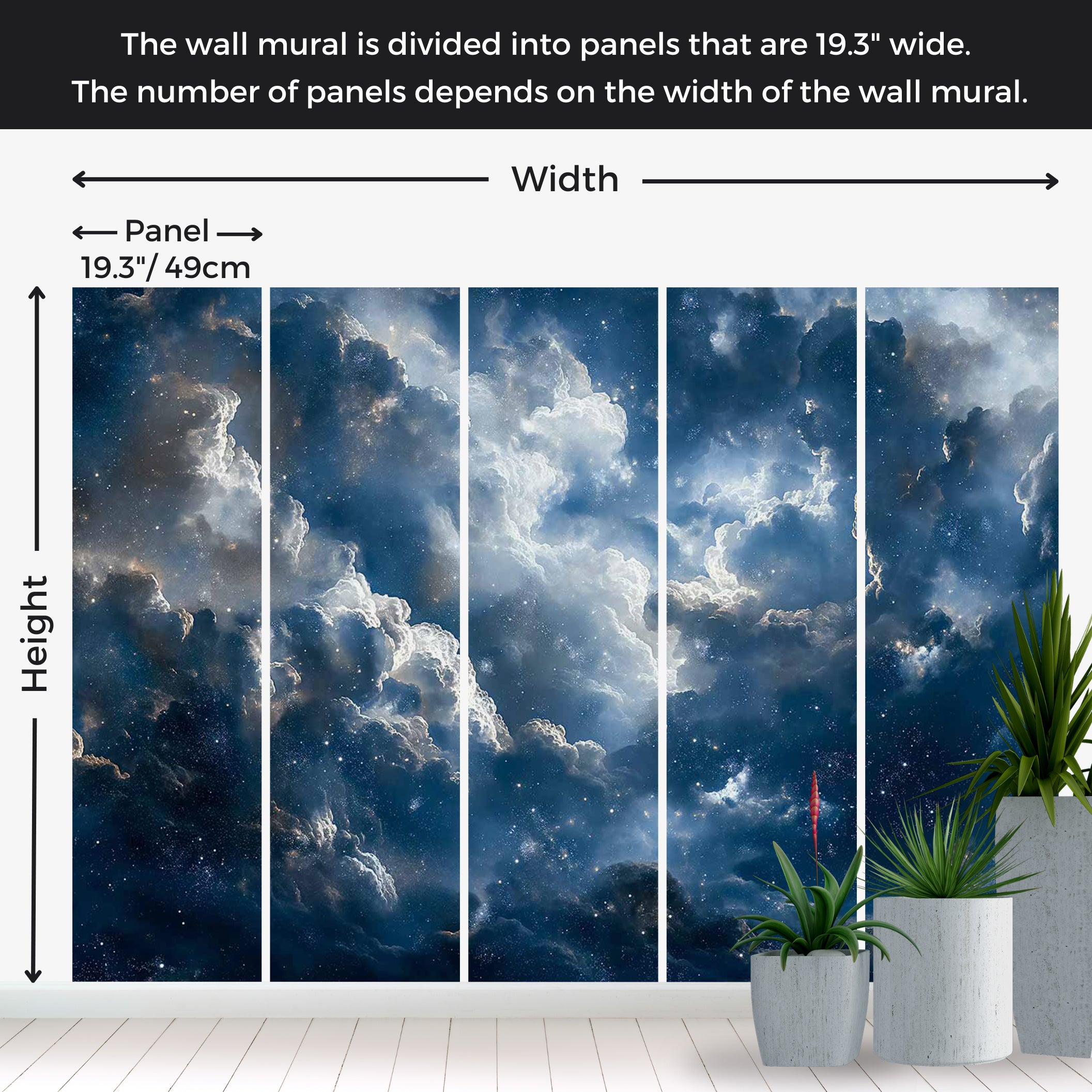 Peel & Stick Space Wall Mural - Clouds and Stars 38"Wx27"H