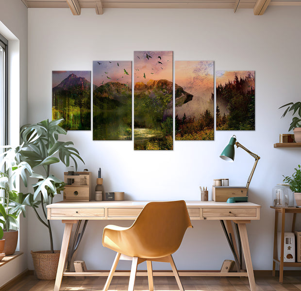 Stretched Canvas Landscape Art - Bear In The Mountain 40"Wx20"H