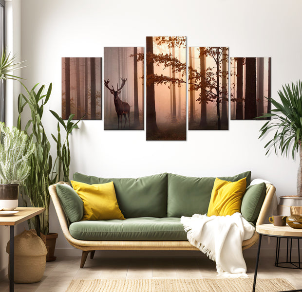 Stretched Canvas Landscape Art - Morning Brown 5 Piece 40"Wx20"H