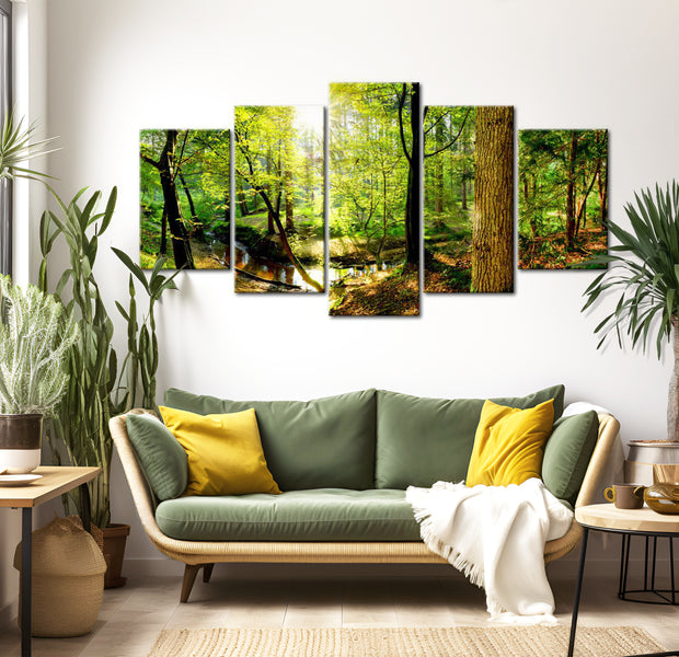 Stretched Canvas Landscape Art - Early Morning in the Forest 40"Wx20"H