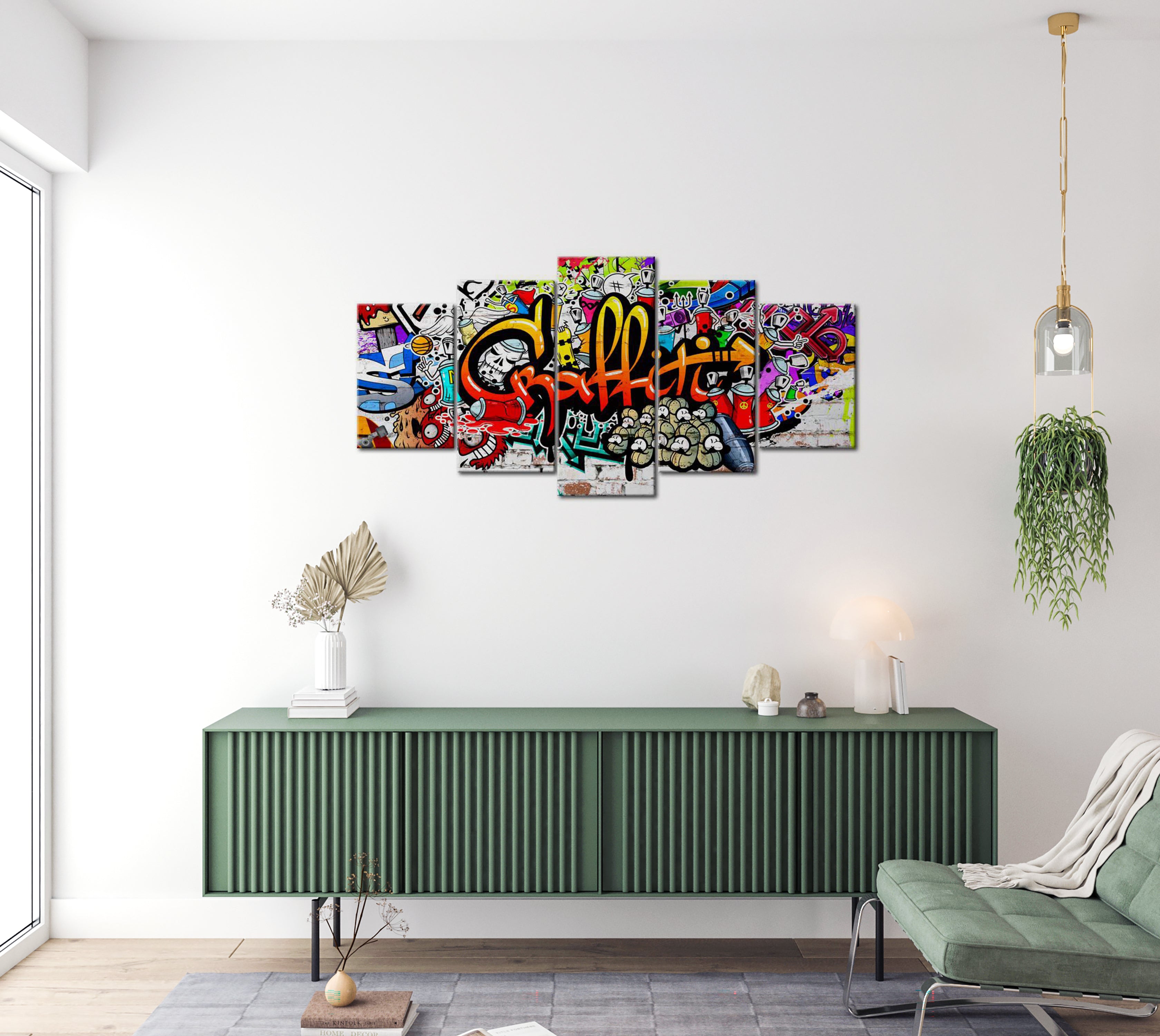 Stretched Canvas Street Art - Colorful Graffiti Style  - 5 Pieces 40"Wx20"H