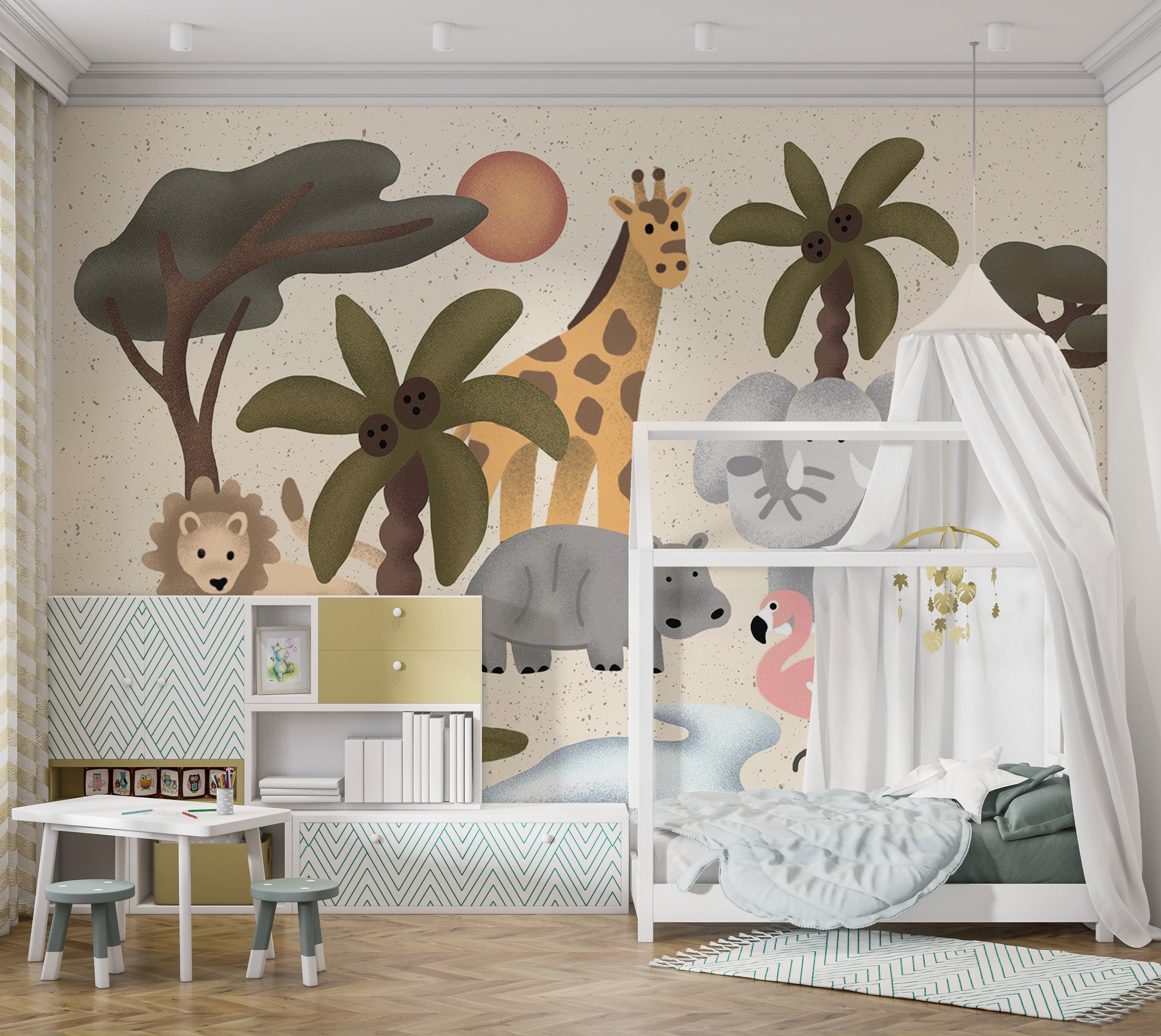 Kids Wallpaper Wall Mural - Jungle Animals 39"Wx27"H