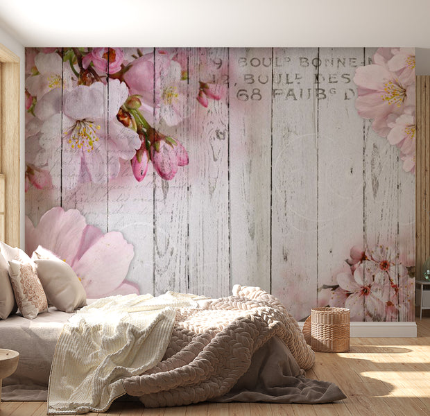 Peel & Stick Floral Wall Mural - Apple Blossoms on Vintage Wood 38"Wx27"H