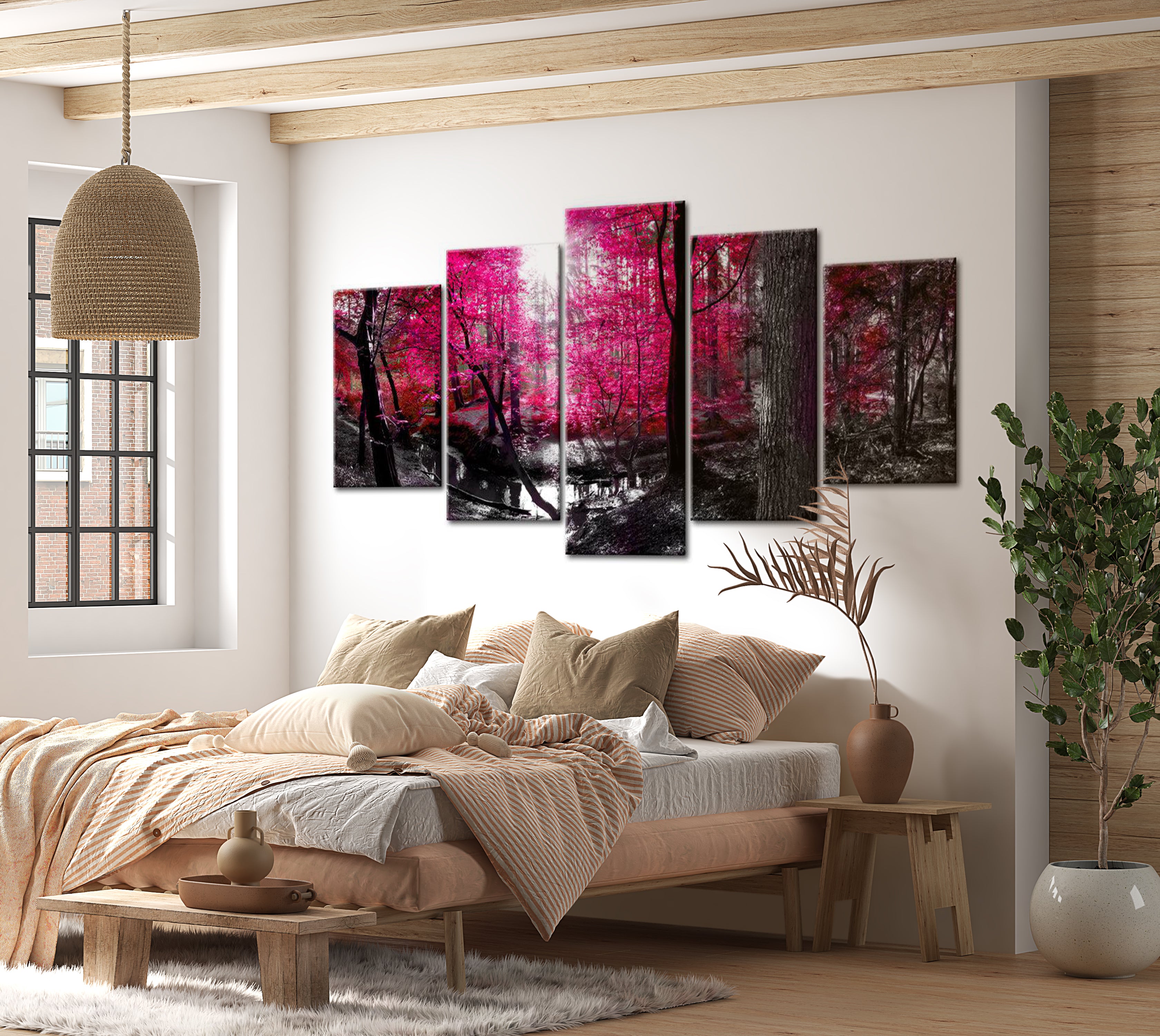 Stretched Canvas Landscape Art - Pink Autumn 40"Wx20"H