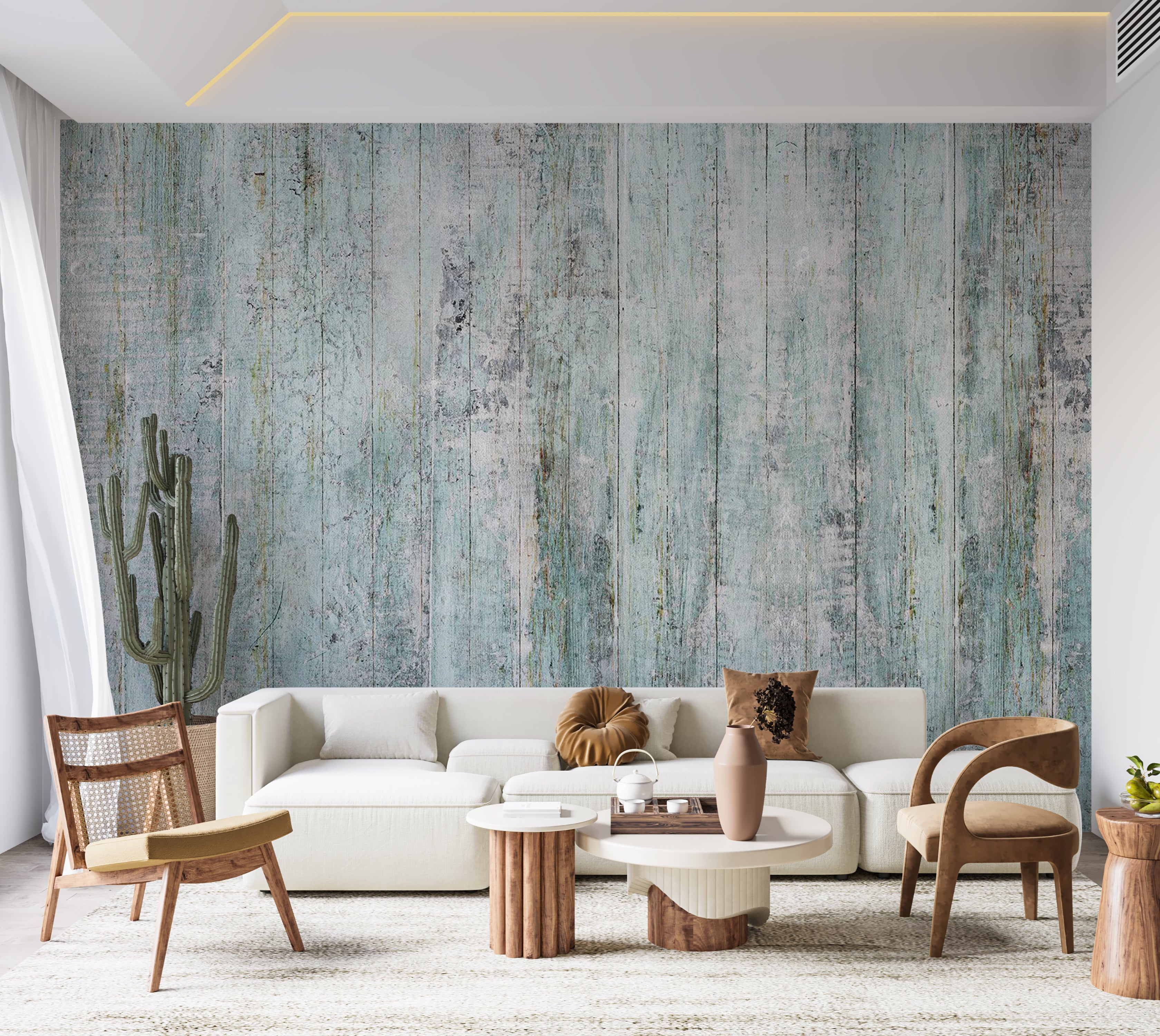 Surface Texture Wallpaper Wall Mural - Rustic Light Blue Wood 39"Wx27"H / Standard