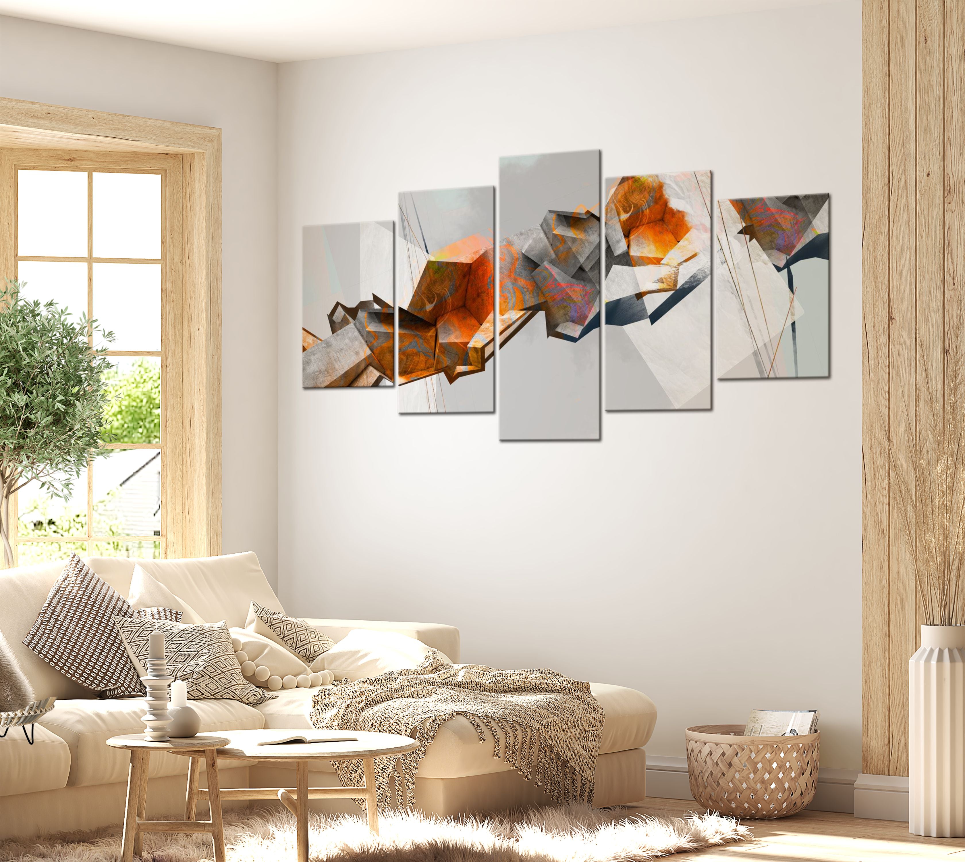 Abstract Canvas Wall Art - Fiery Blocks - 5 Pieces