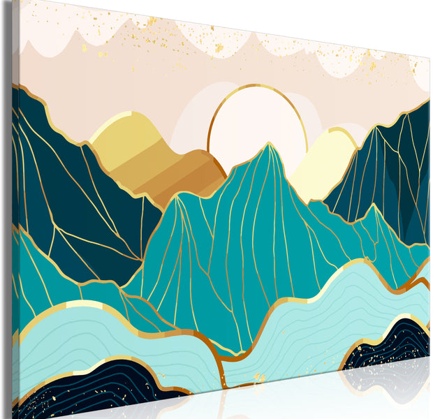 Abstract Canvas Wall Art - Golden Mountain Lines