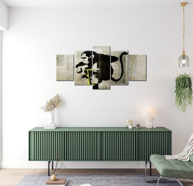 Stretched Canvas Street Art - Banksy Monkey With Detonator - 5 Pieces