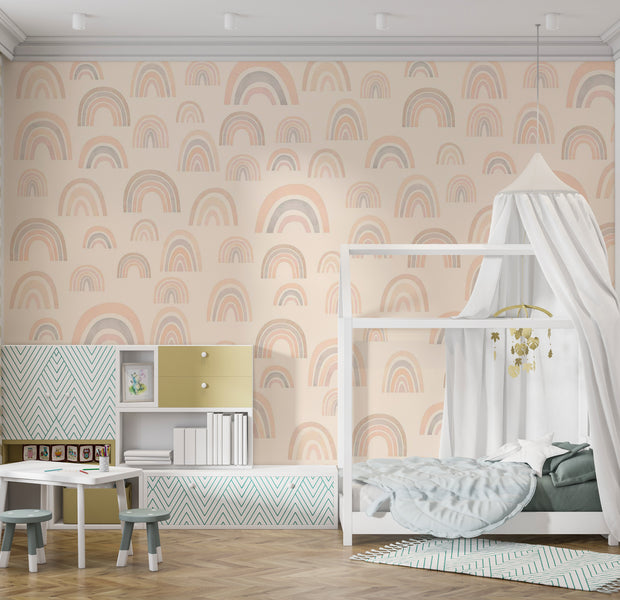 Kids Wallpaper Wall Mural - Pastel Rainbows 39"Wx27"H / Standard