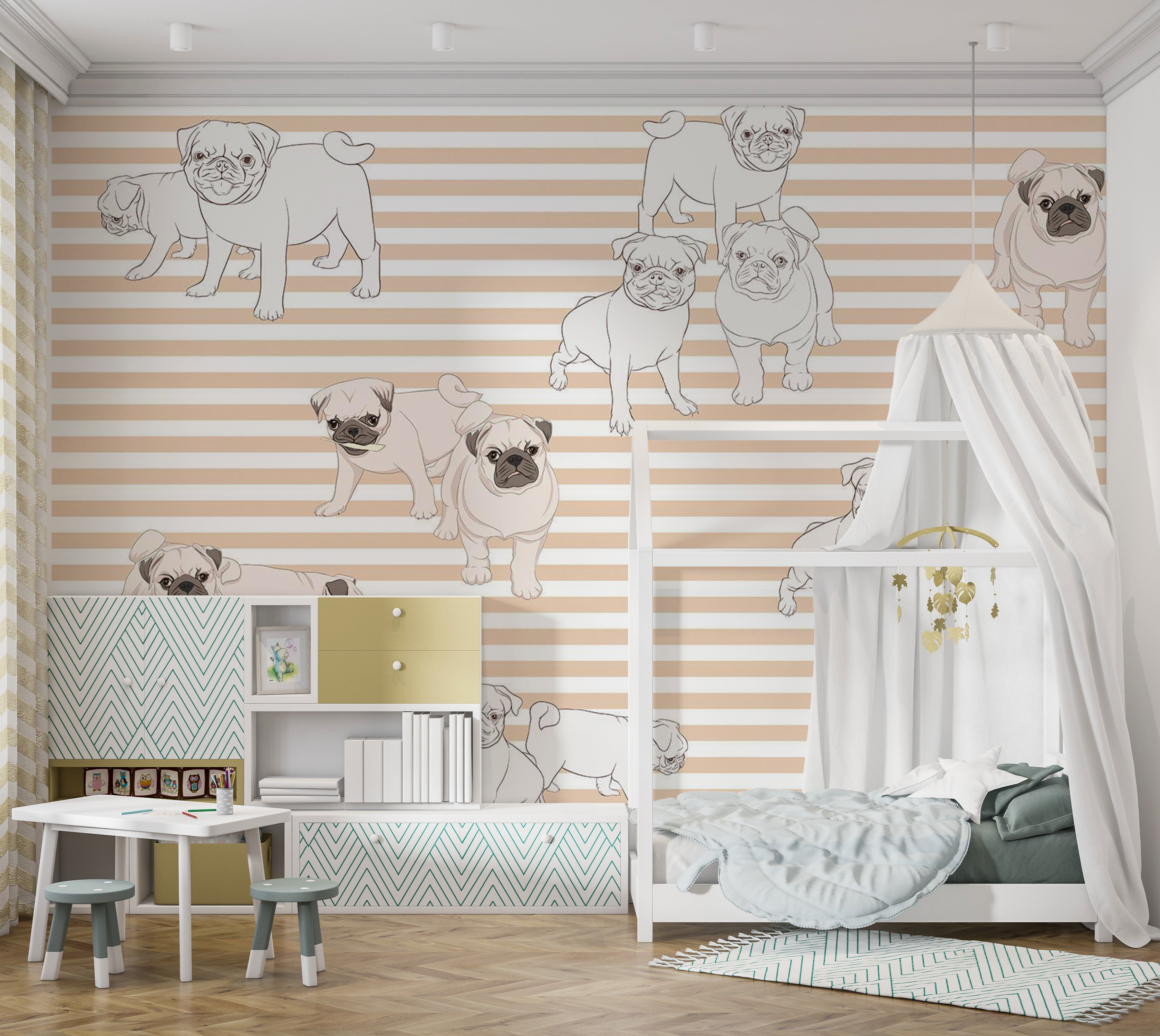 Kids Wallpaper Wall Mural - Playful Dogs 39"Wx27"H / Standard