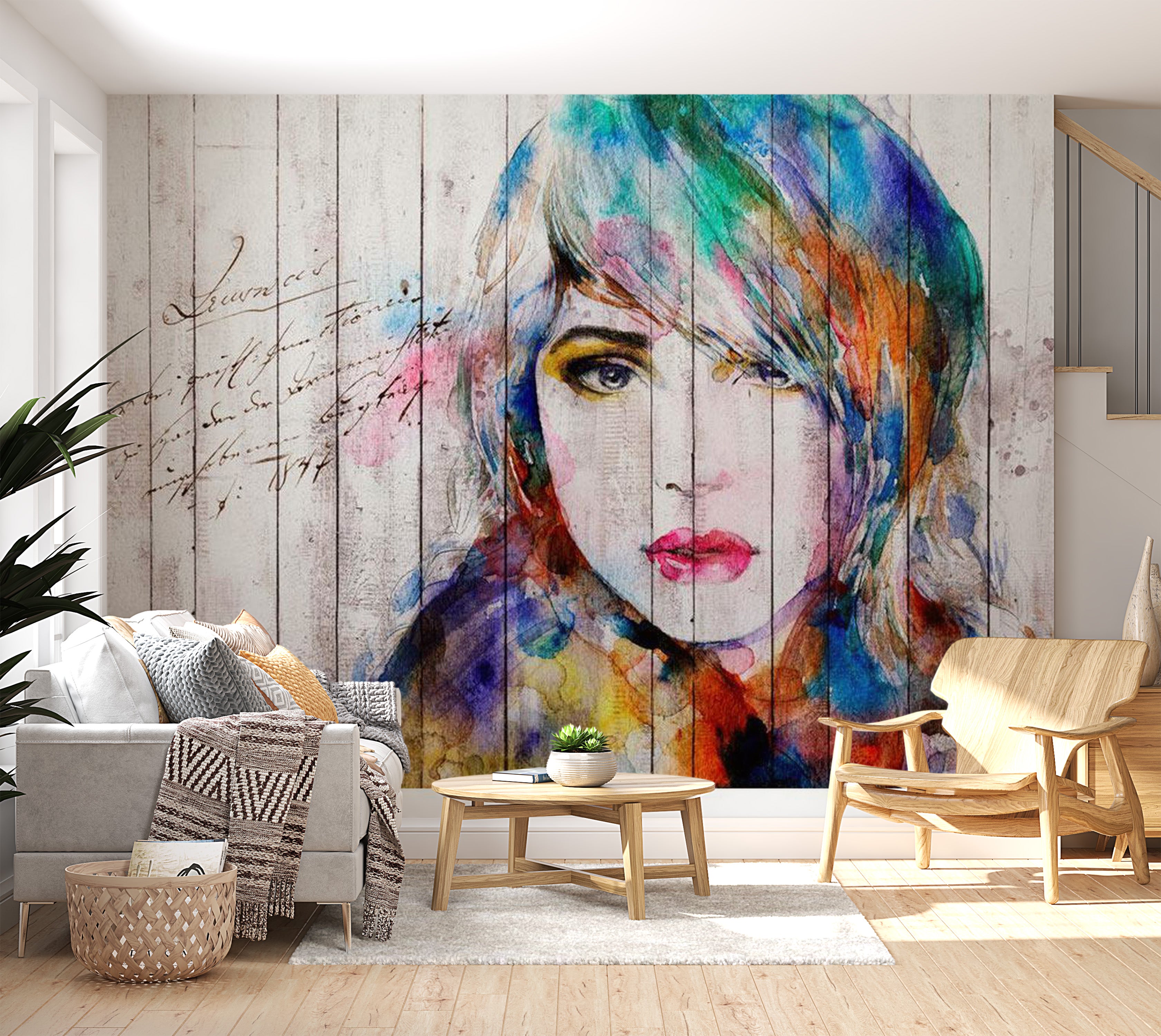 Abstract Wallpaper Wall Mural - Wooden Portrait 39"Wx27"H