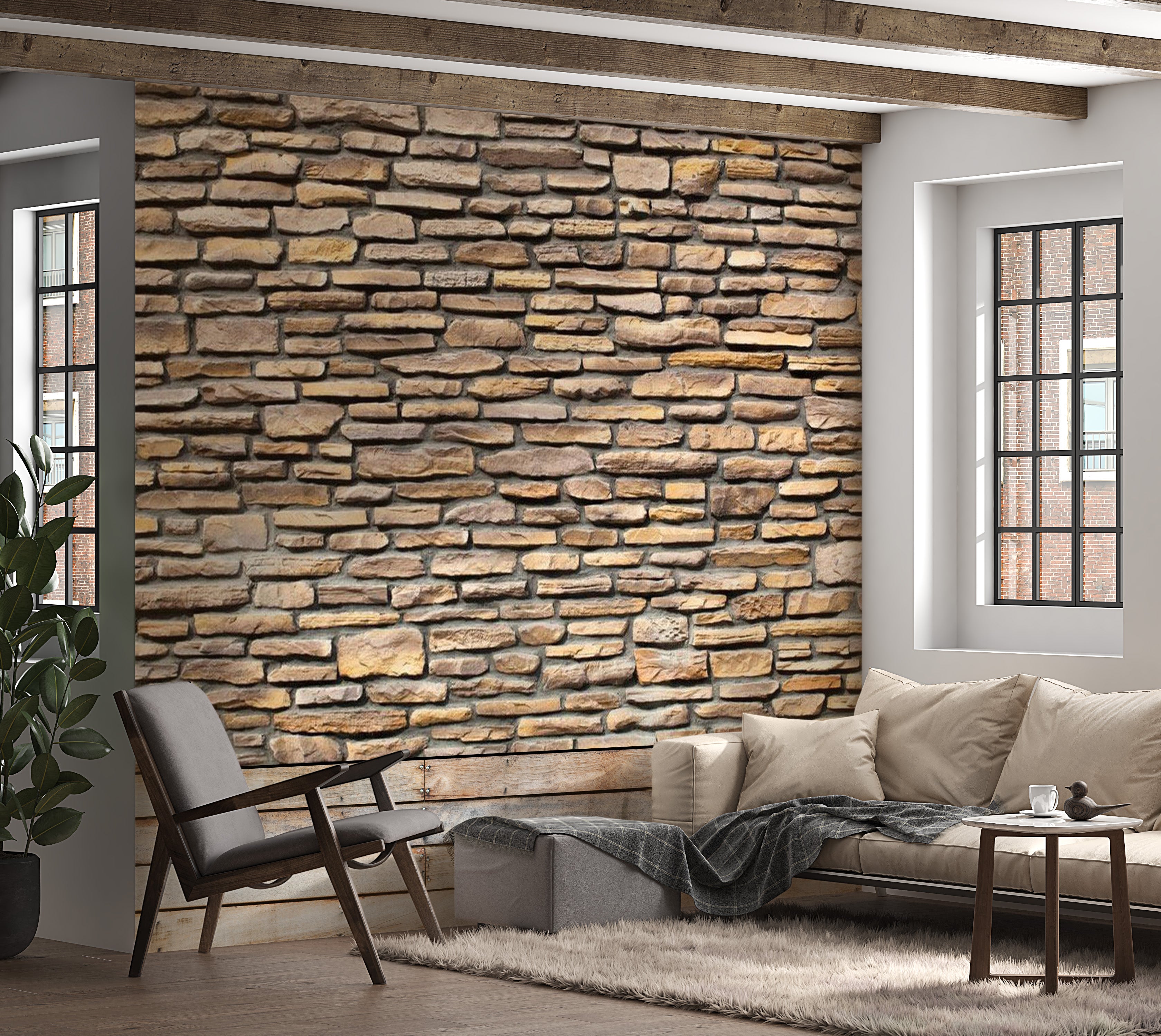 Background & Patterns Wallpaper Wall Mural - Uneven Stacked Brick Wall 118"Wx90"H