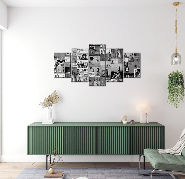 Stretched Canvas Street Art - Banksy Collage Black & White - 5 Pieces